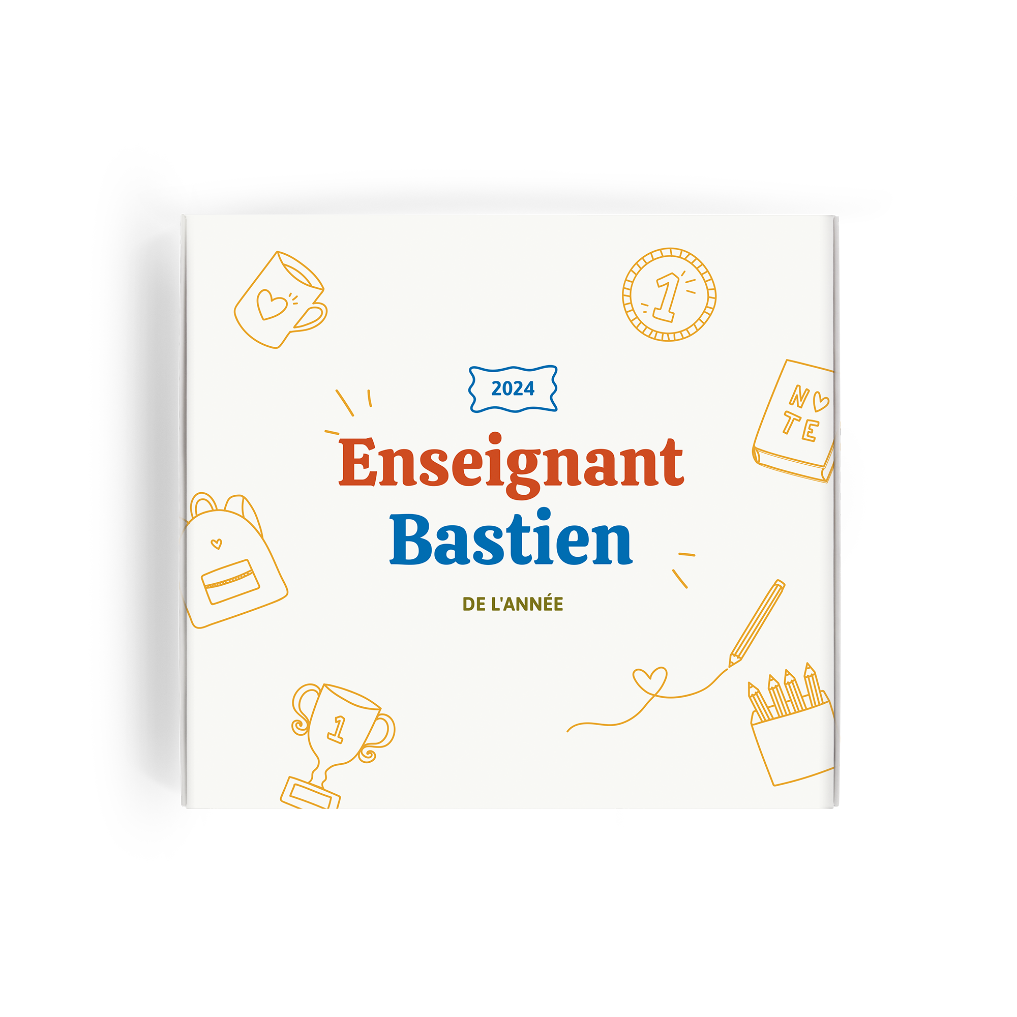 Coffret cadeau Milka personnalisé pour professeur, imprimé avec le nom Bastien et le texte Enseignant de l'année