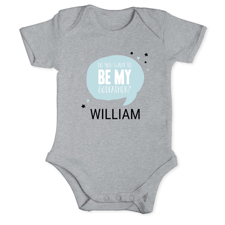 Personalised baby romper - Will you be my godfather - Grey - 50/56