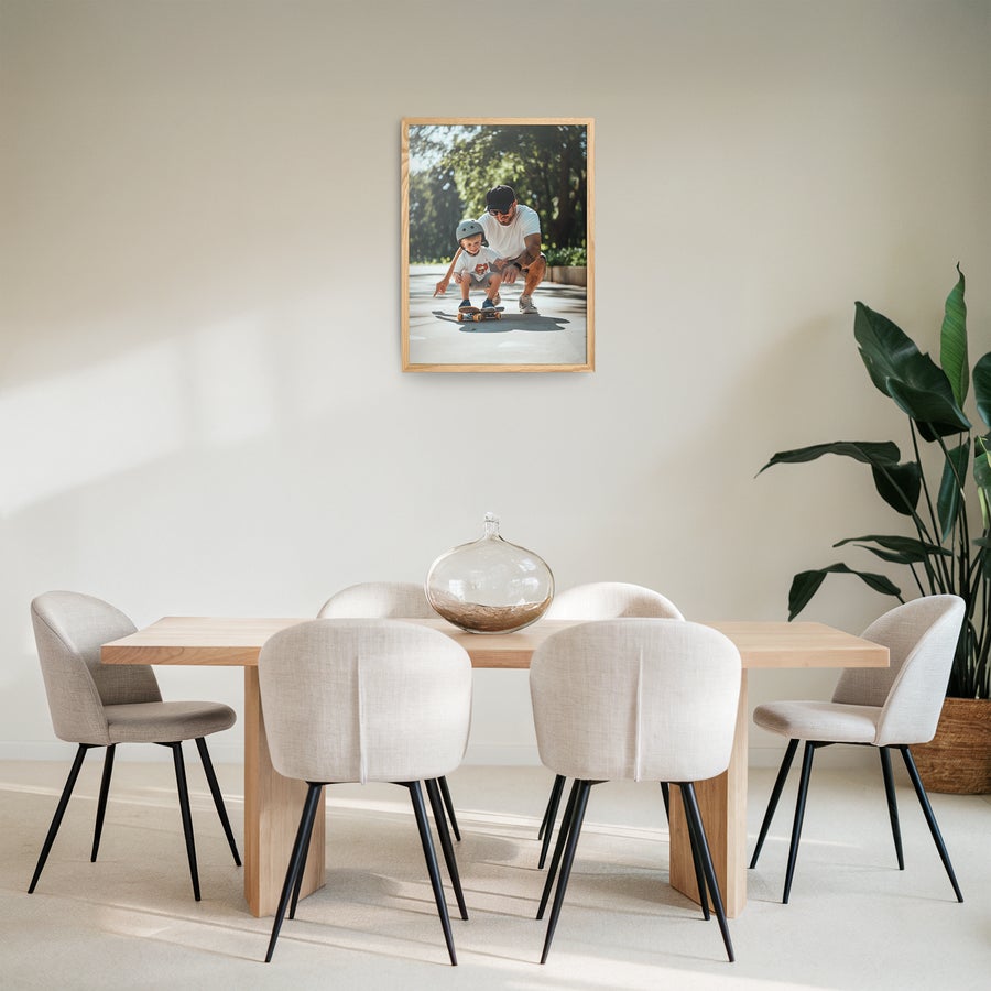 Fotografia emoldurada Moldura de madeira com foto personalizada de pai e filho andando de skate, imortalize a sua memória mais bonita
