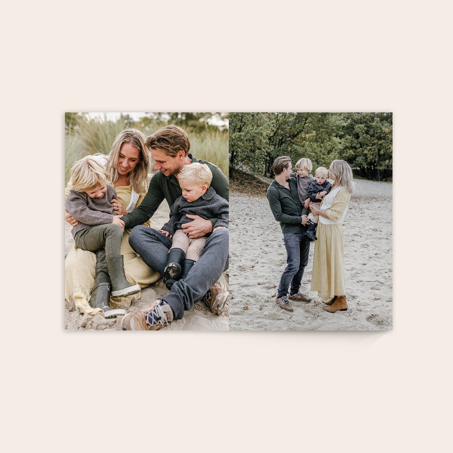 Foto på træ Foto på træ med to billeder af en familie, trykt med whitewash finish for et originalt print af dit bedste billede.