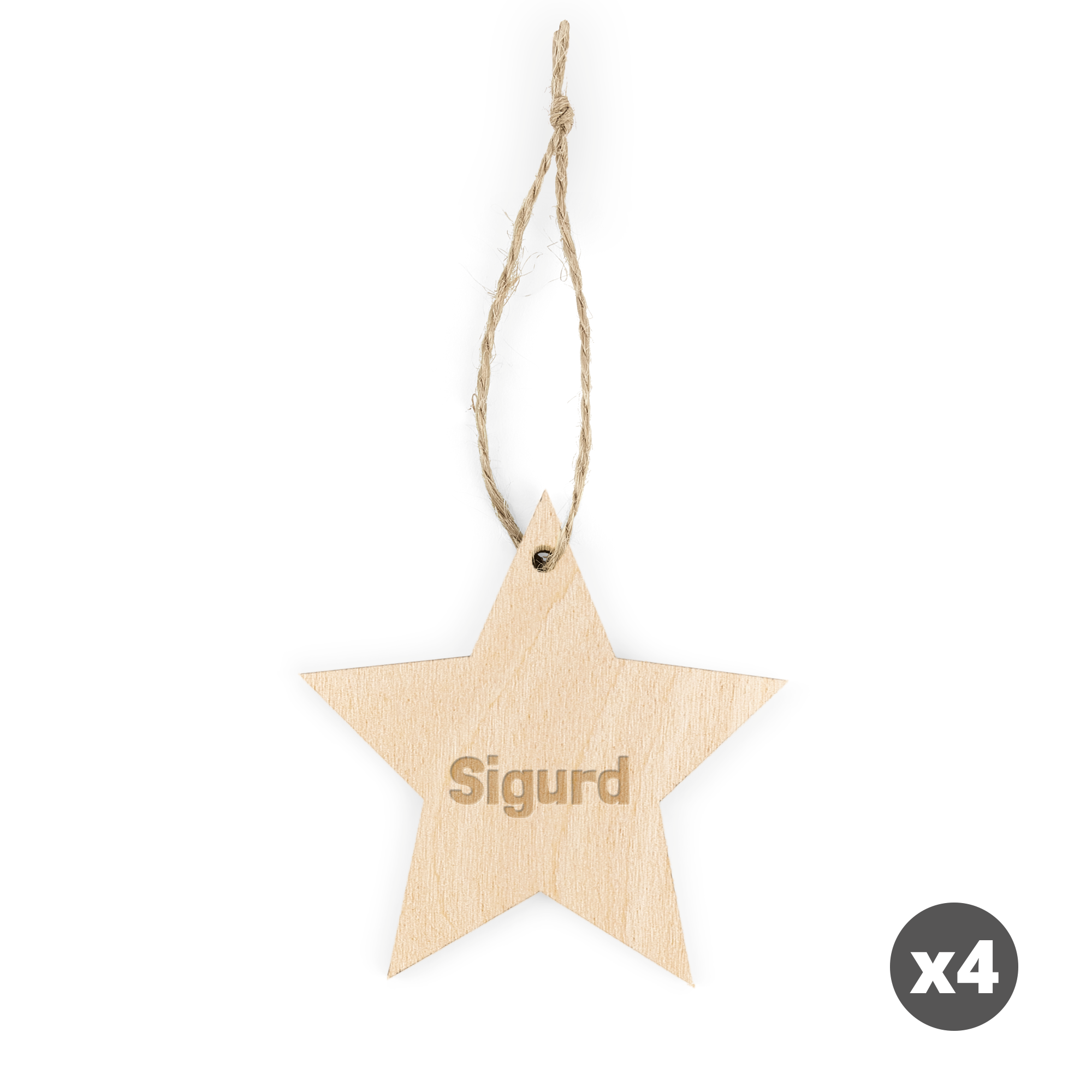 Gravert julestjernedekorasjon i tre