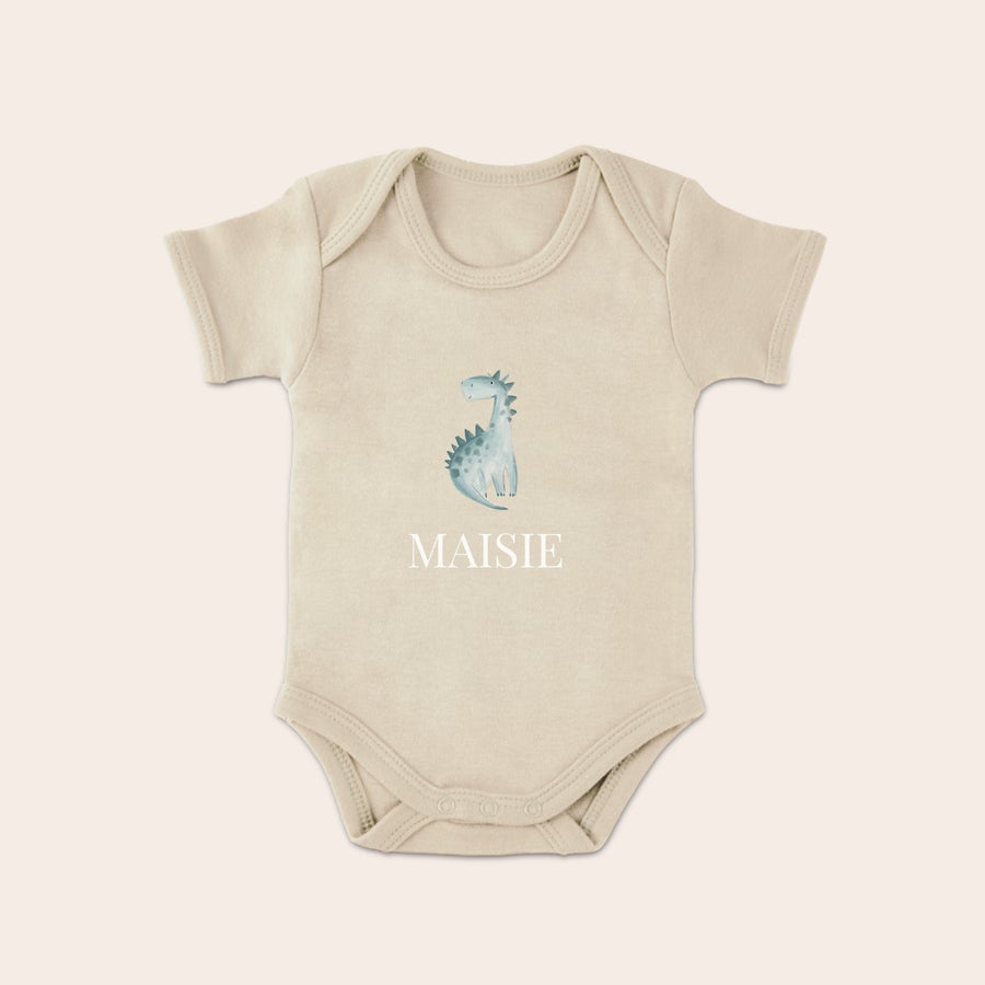 Personalizowane śpioszki niemowlęce Personalizowane śpioszki z nadrukowanym dinozaurem i imieniem Maisie