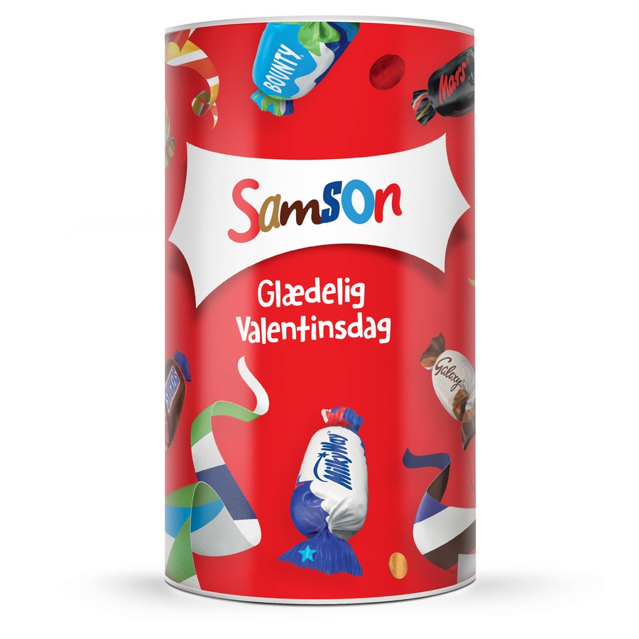 Personlig Celebrations-bøtte Personlig Celebrations bøtte med Samson logo og printet tekst Glædelig Valentinsdag til at fejre.