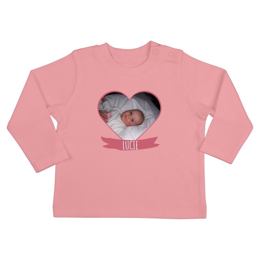 T-shirt bébé personnalisé - Manches longues - Rose pâle - 50/56