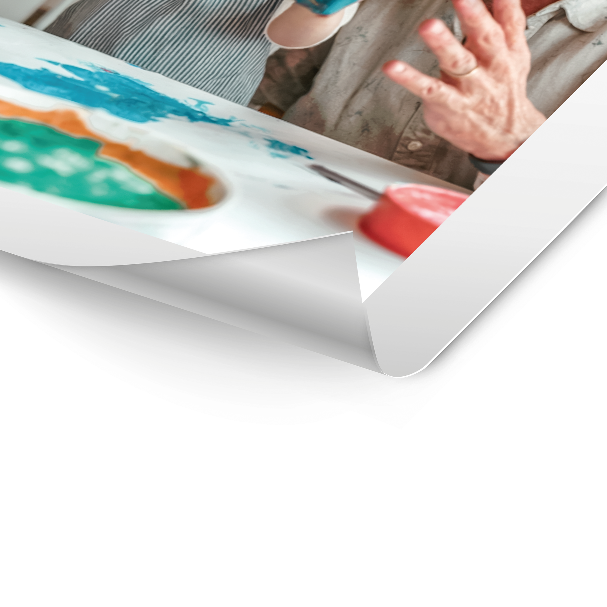 Personalized photo poster print with a blurred image of hands painting on a canvas