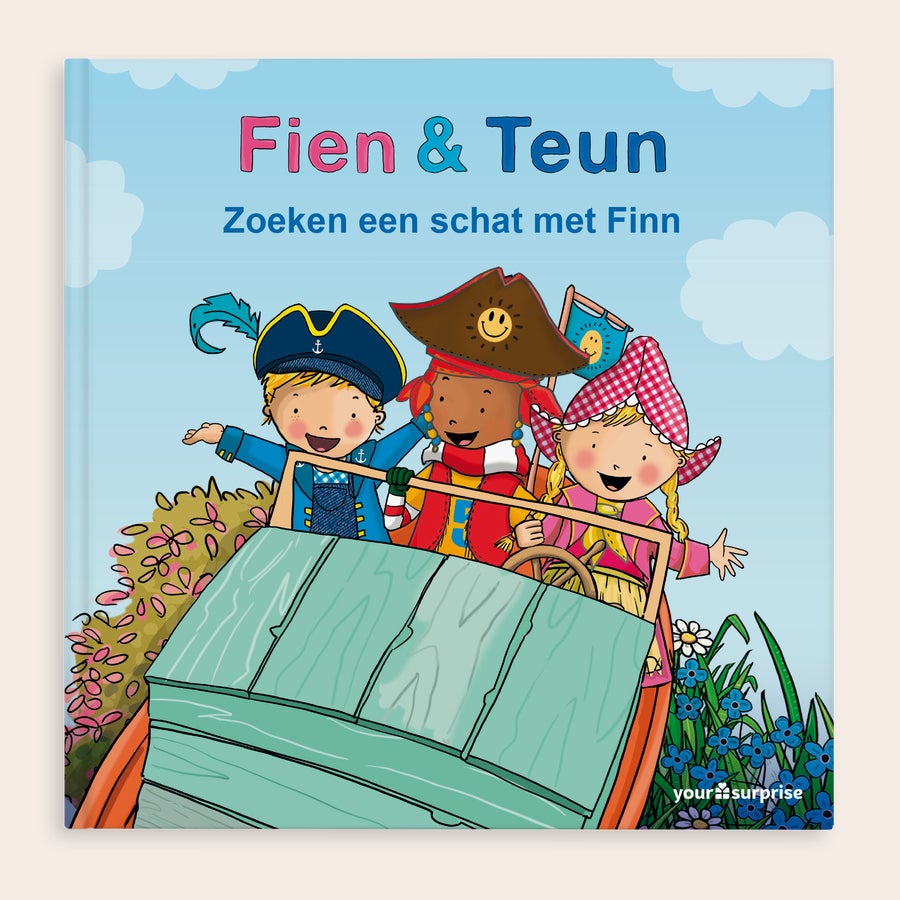 Gepersonaliseerd kinderboek - Fien & Teun 'Zoeken een schat' Gepersonaliseerd Fien & Teun kinderboek Ga op schattenjacht samen met Fien en Teun in dit boek met naam en foto.