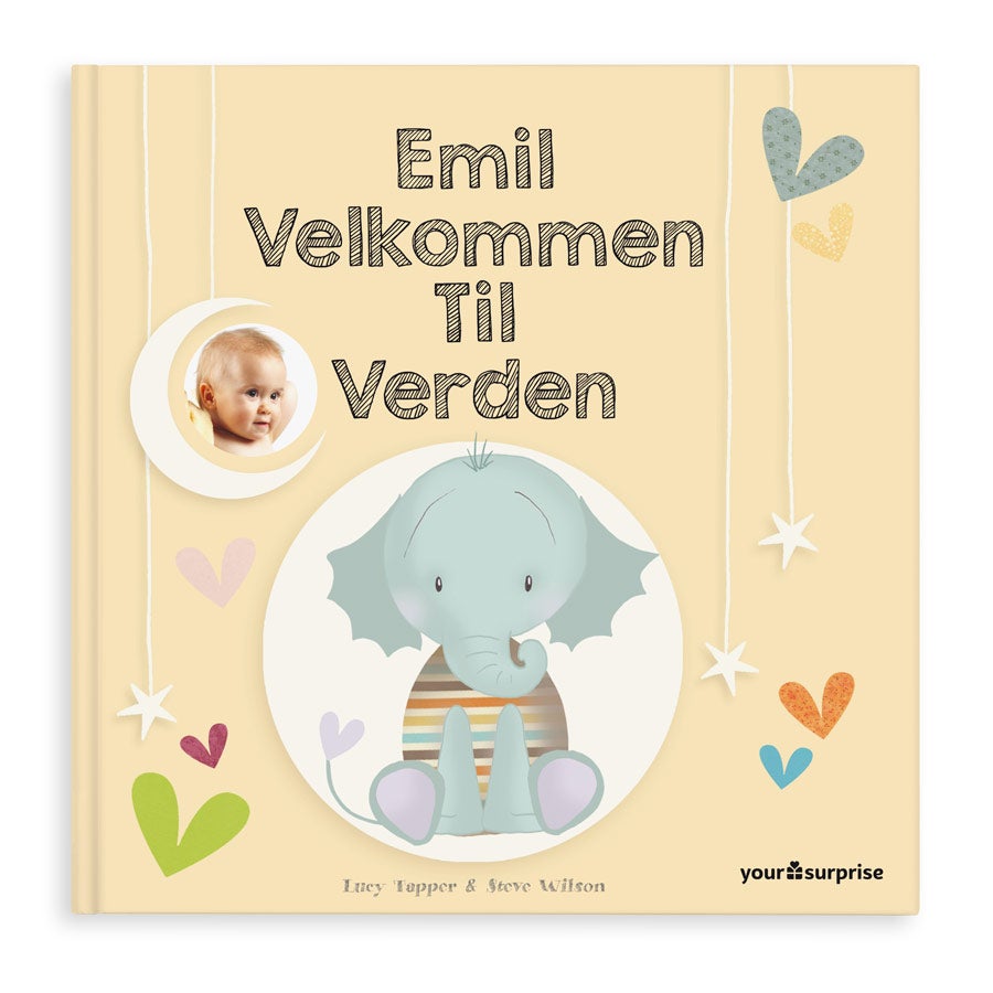 Babybok med navn - Velkommen til verden - Stiv perm