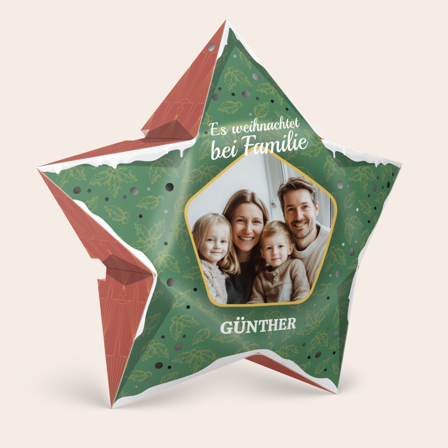 Personalisierter Papier-Weihnachtsstern zum Selbermachen – 42,5 cm – mit Licht Personalisierter DIY-Weihnachtsstern mit Familienfoto und Namen Günther, bedruckt mit winterlichem Muster Erhellt die Feiertage mit einer persönlichen Note