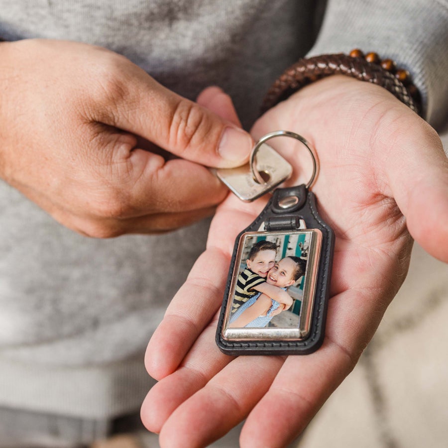 Personalised leather photo keyring discount