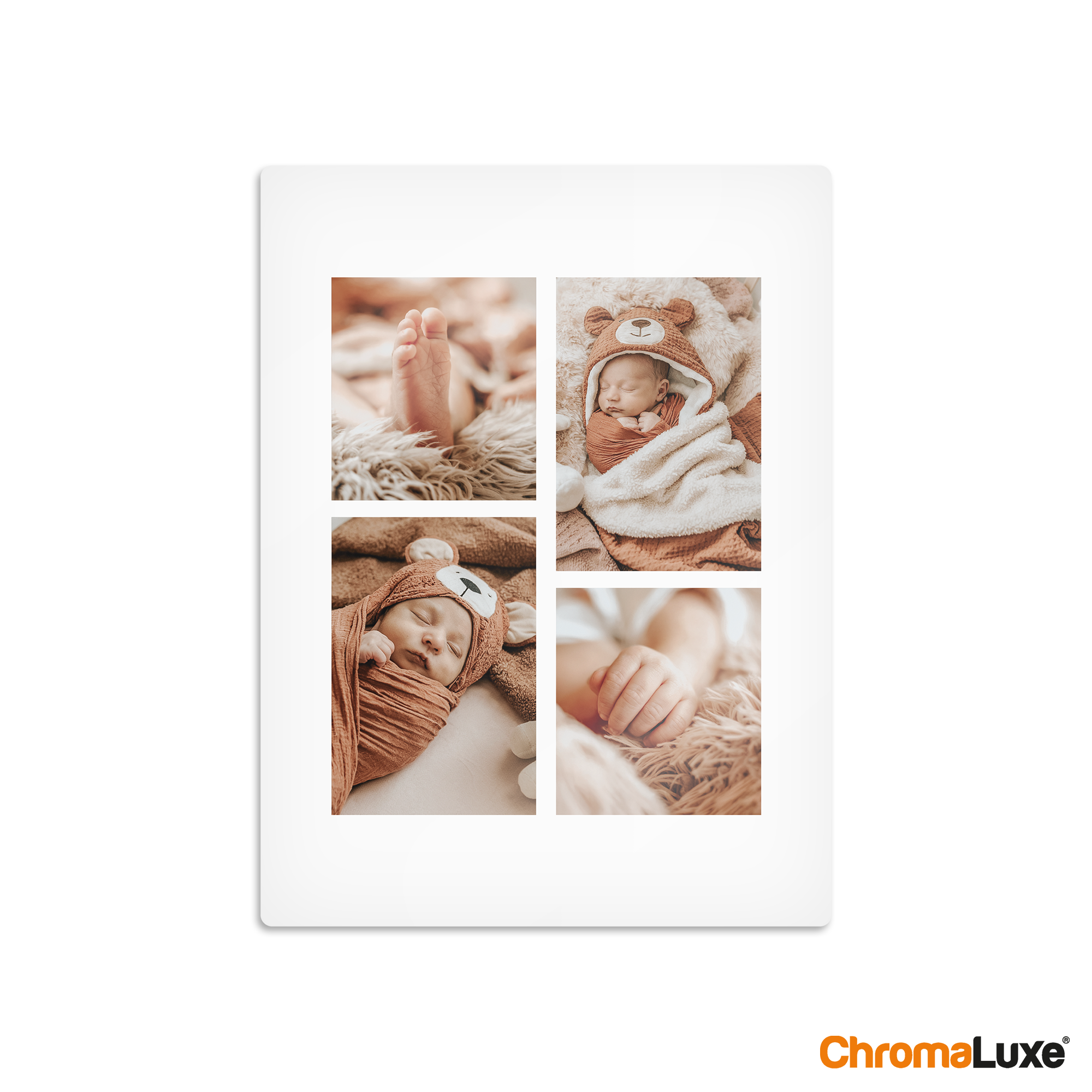 ChromaLuxe aluminium fotopaneel met gepersonaliseerde collage van babyfoto's