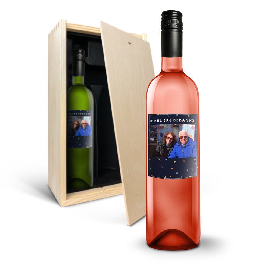 Wijnpakket met bedrukt etiket - Syrah en Sauvignon Blanc Wijnpakket met bedrukt etiket - Syrah en Sauvignon Blanc