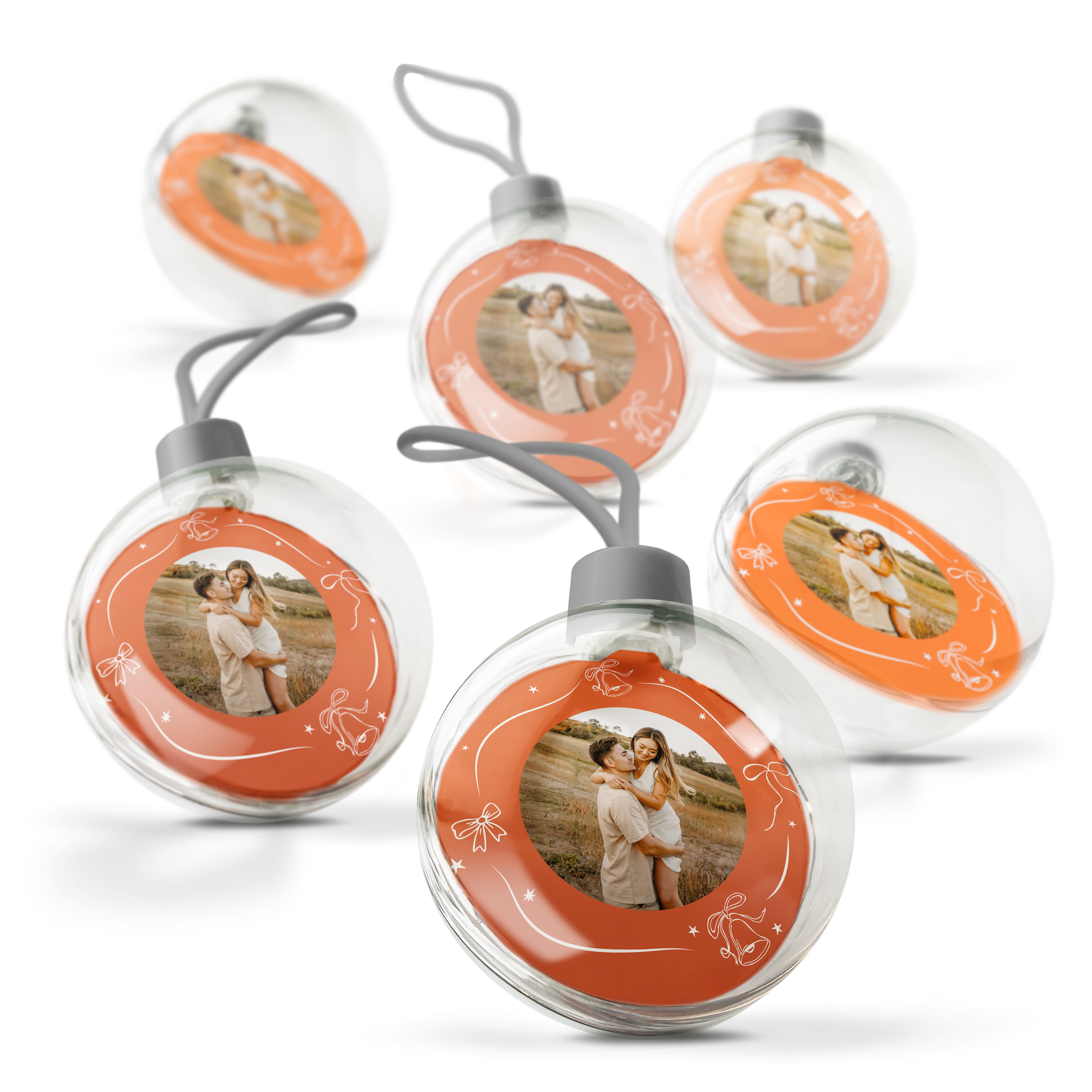 Transparent bauble printed with a personalized photo for a Christmas tree