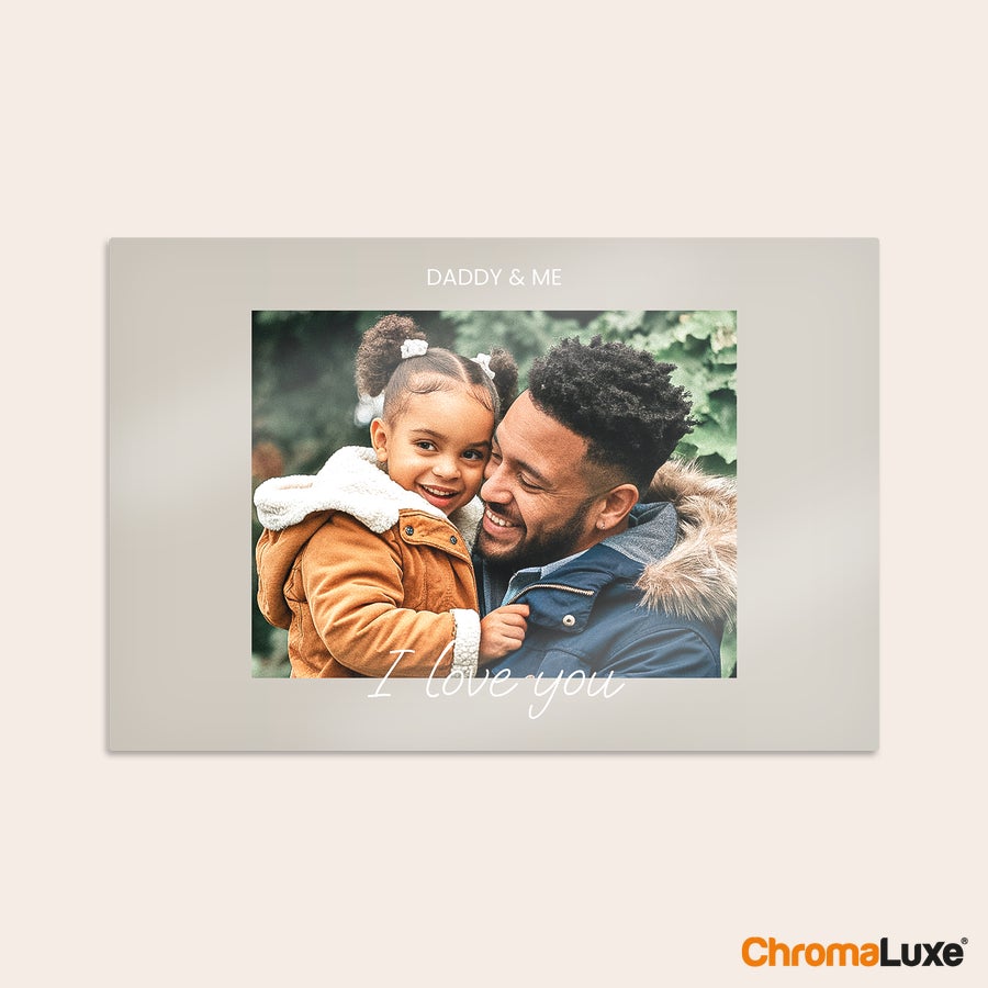 Instagram photo collage Aluminum Instagram photo collage printed with a photo of a dad and daughter, customized with the texts Daddy & Me and I love you