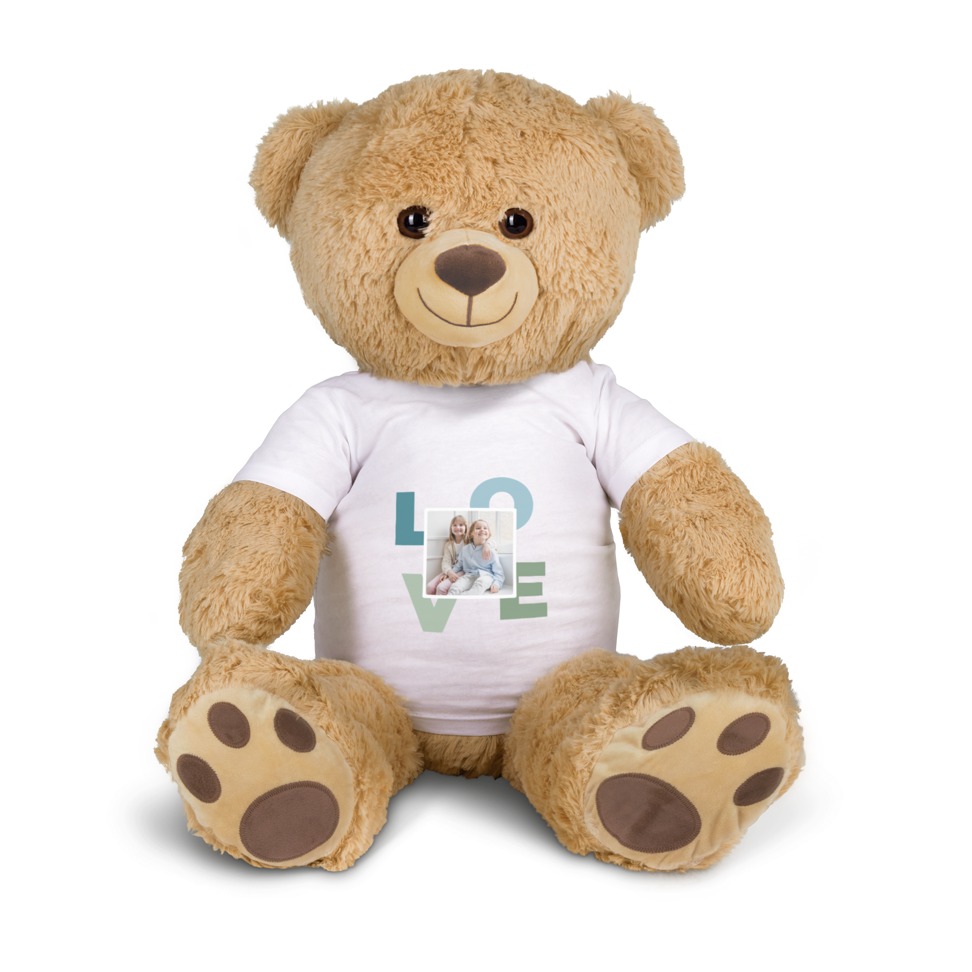 Urso de peluche mega gigante com t-shirt branca personalizada com foto e texto Love