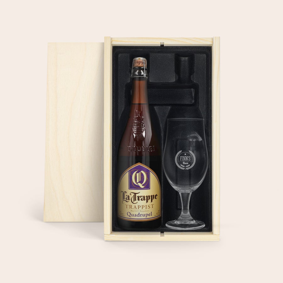 Bier Trappistenbier La Trappe Isid'or personalisieren Bierpaket mit La Trappe Bier und personalisiertem Bierglas mit der Gravur Finn's Beers