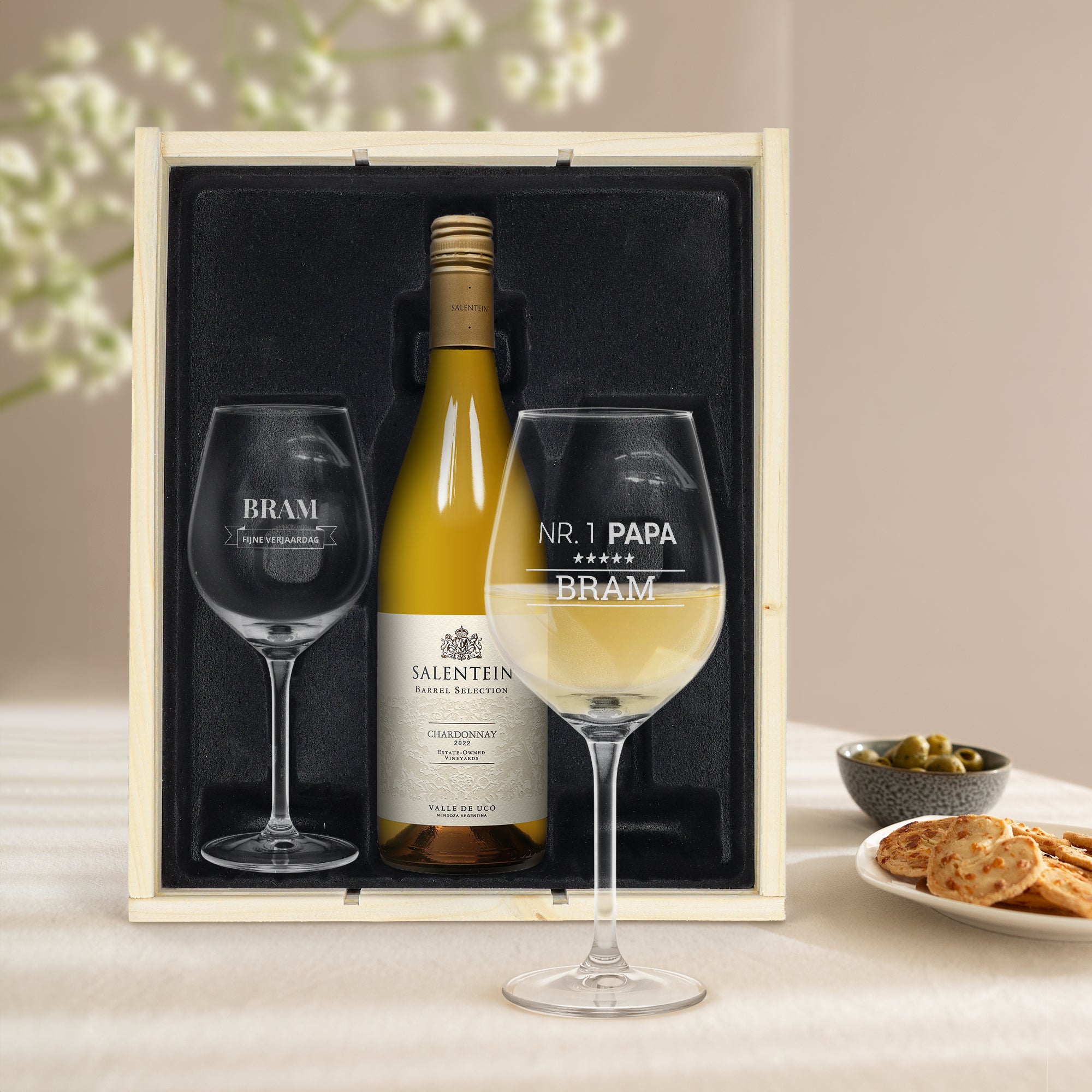 Wijnpakket met glas Salentein Chardonnay (Gegraveerde glazen)