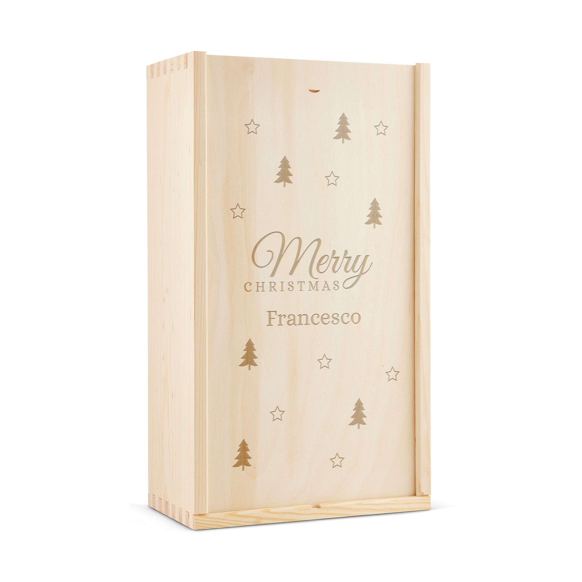 Confezione personalizzata di whisky Jack Daniels Gentleman Jack in legno con "Merry Christmas" e il nome Francesco