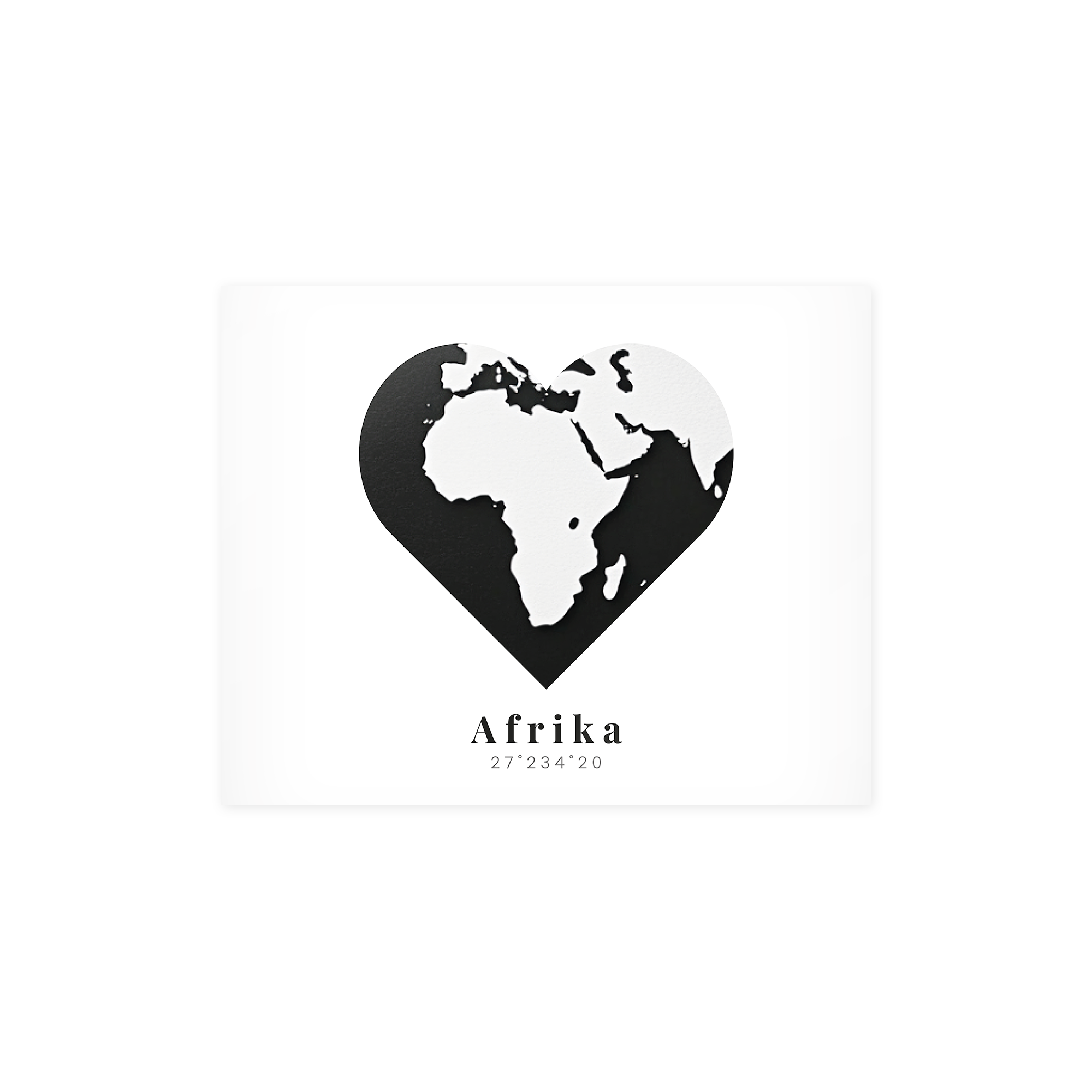 Osobná fotografická tlač na plagát s mapou Afriky v tvare srdca s nápisom Afrika 27°234´20 zachyťte svoje obľúbené momenty