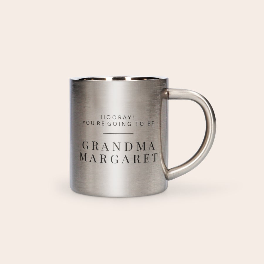 Caneca - aço inoxidável Caneca de aço com a mensagem Hooray You're Going To Be Grandma Margaret impressa, presente com design próprio