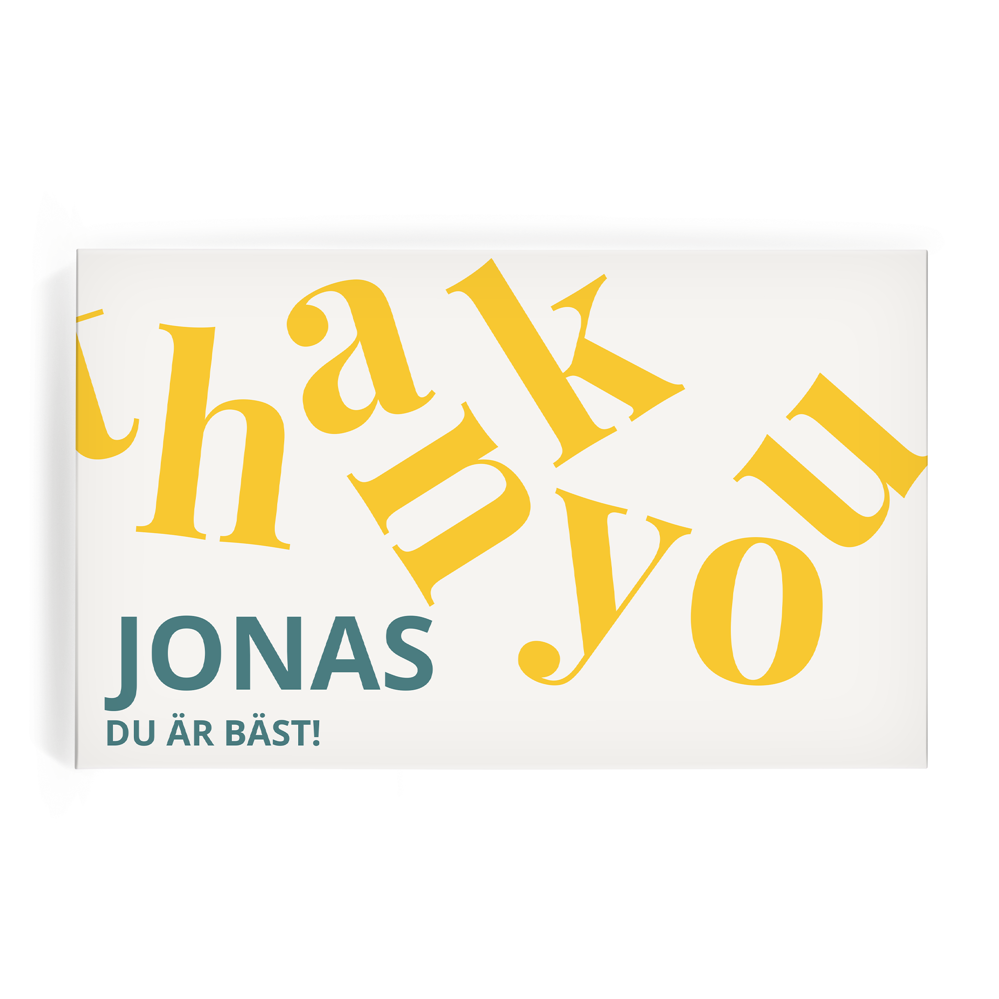 KitKat presentförpackning med tryckt text Thank You och personligt namn Jonas