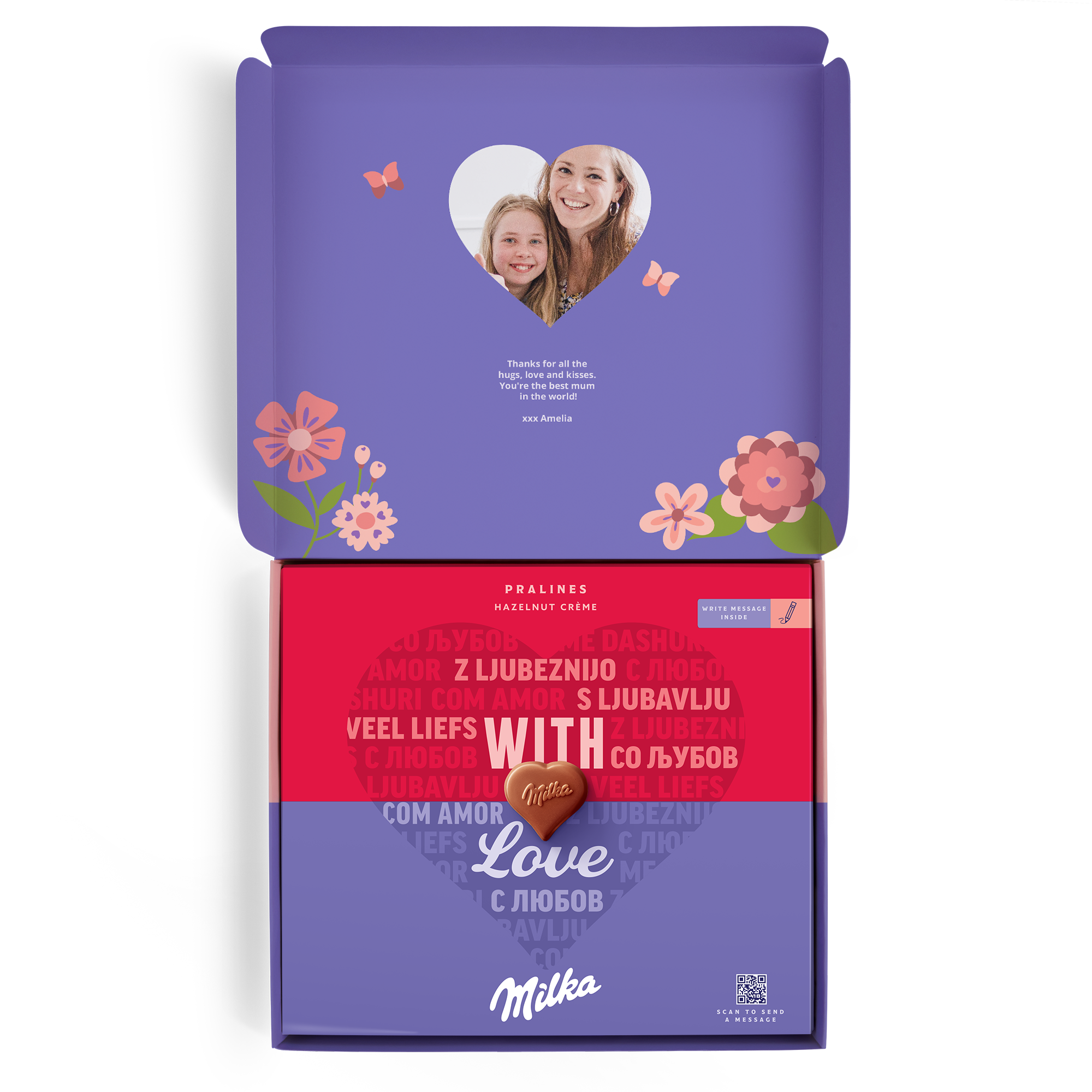 Personalised Say it with Milka chocolate gift box printed with a photo of a mother and daughter and a sweet message for mum