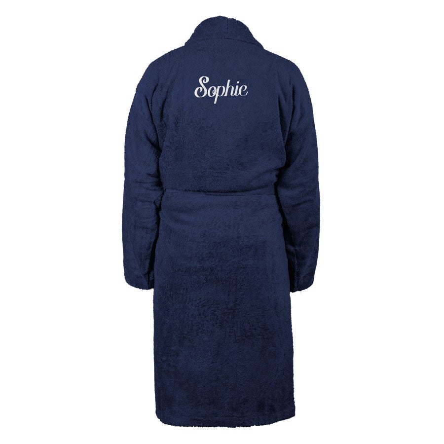 Dames badjas borduren - Donkerblauw - L/XL Dames badjas borduren - Donkerblauw - L/XL
