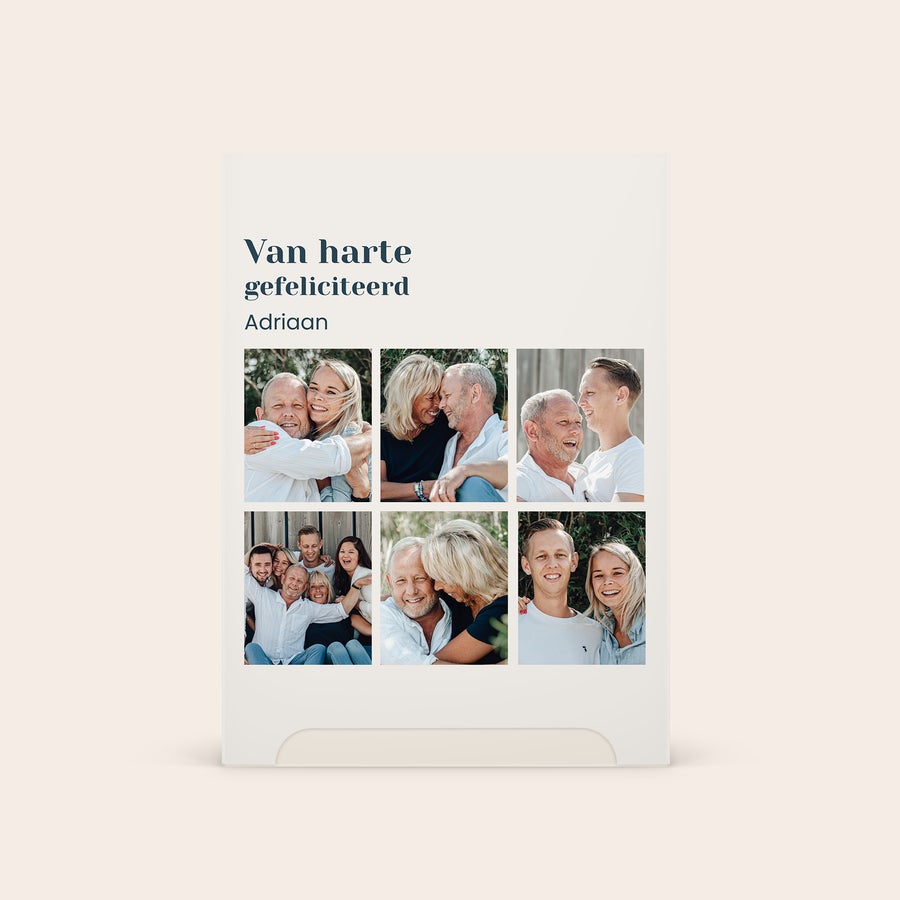Kneipp Me-Time set gift box Gepersonaliseerde Kneipp wellnesservaring, een cadeaubox bedrukt met fotocollage, de tekst Van harte gefeliciteerd Adriaan en zes familiefoto's