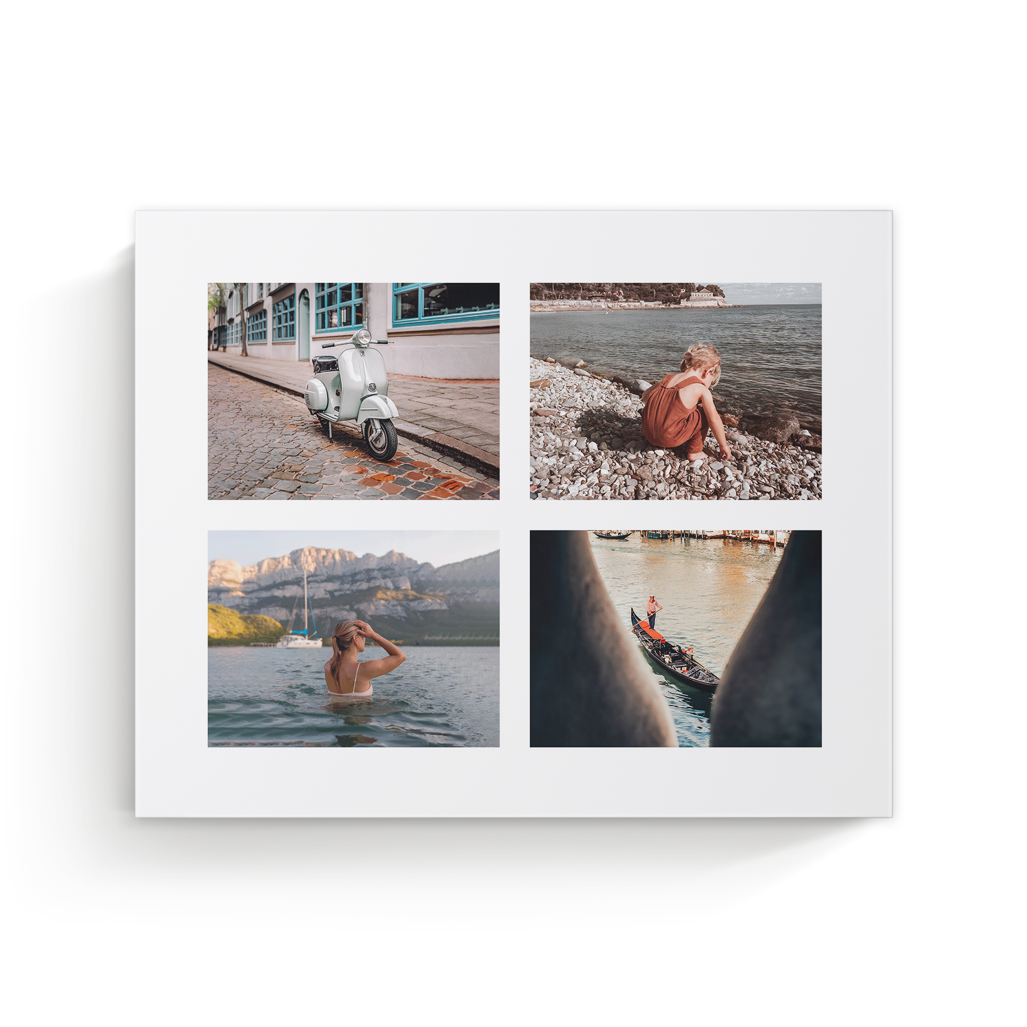 A personalized photo canvas with four printed vacation photos, perfect for having your favourite photos printed.