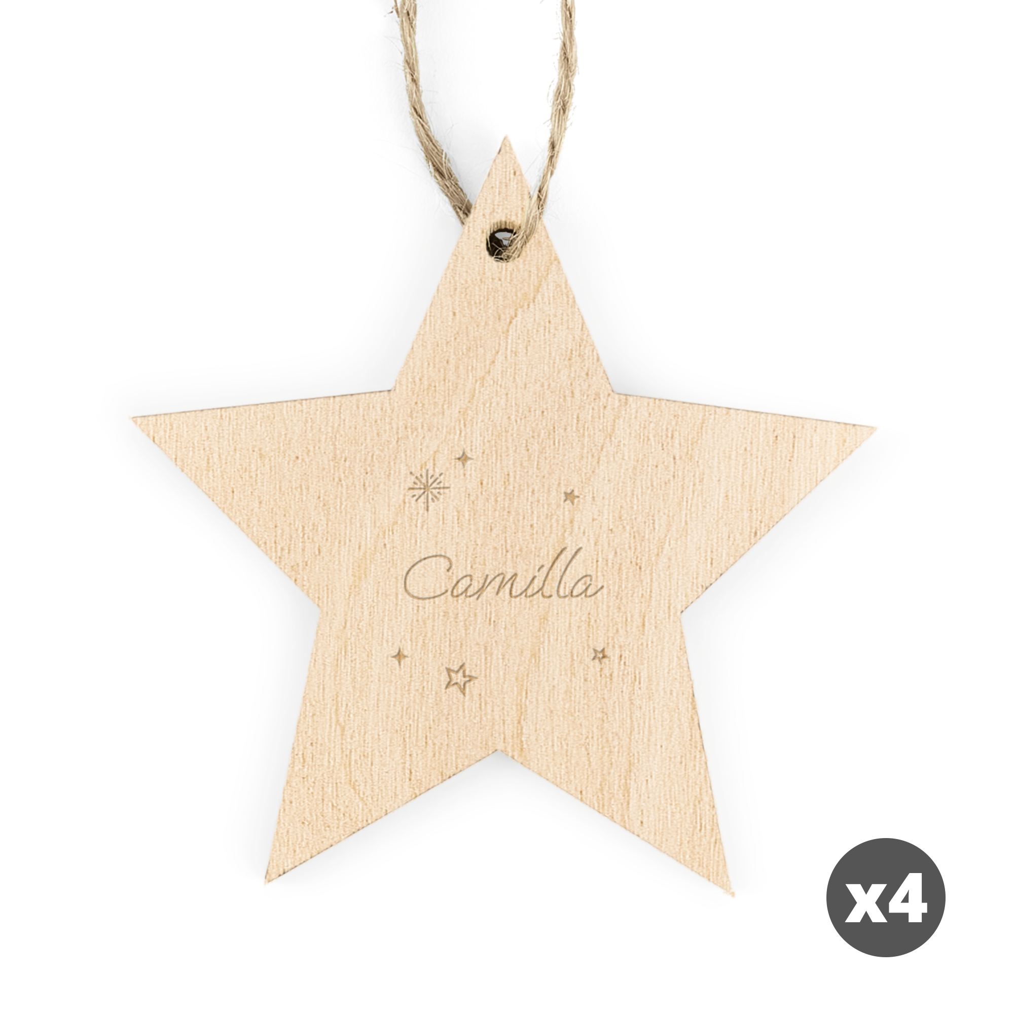 Gravert julestjernedekorasjon i tre