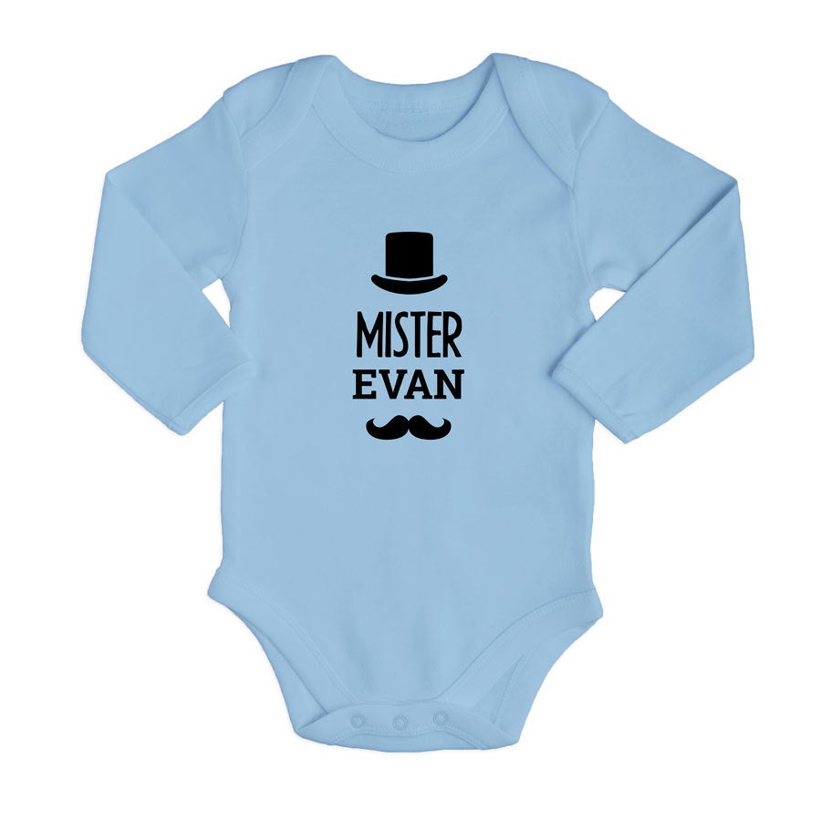 Personalised baby romper - Long sleeves - Blue - 62/68