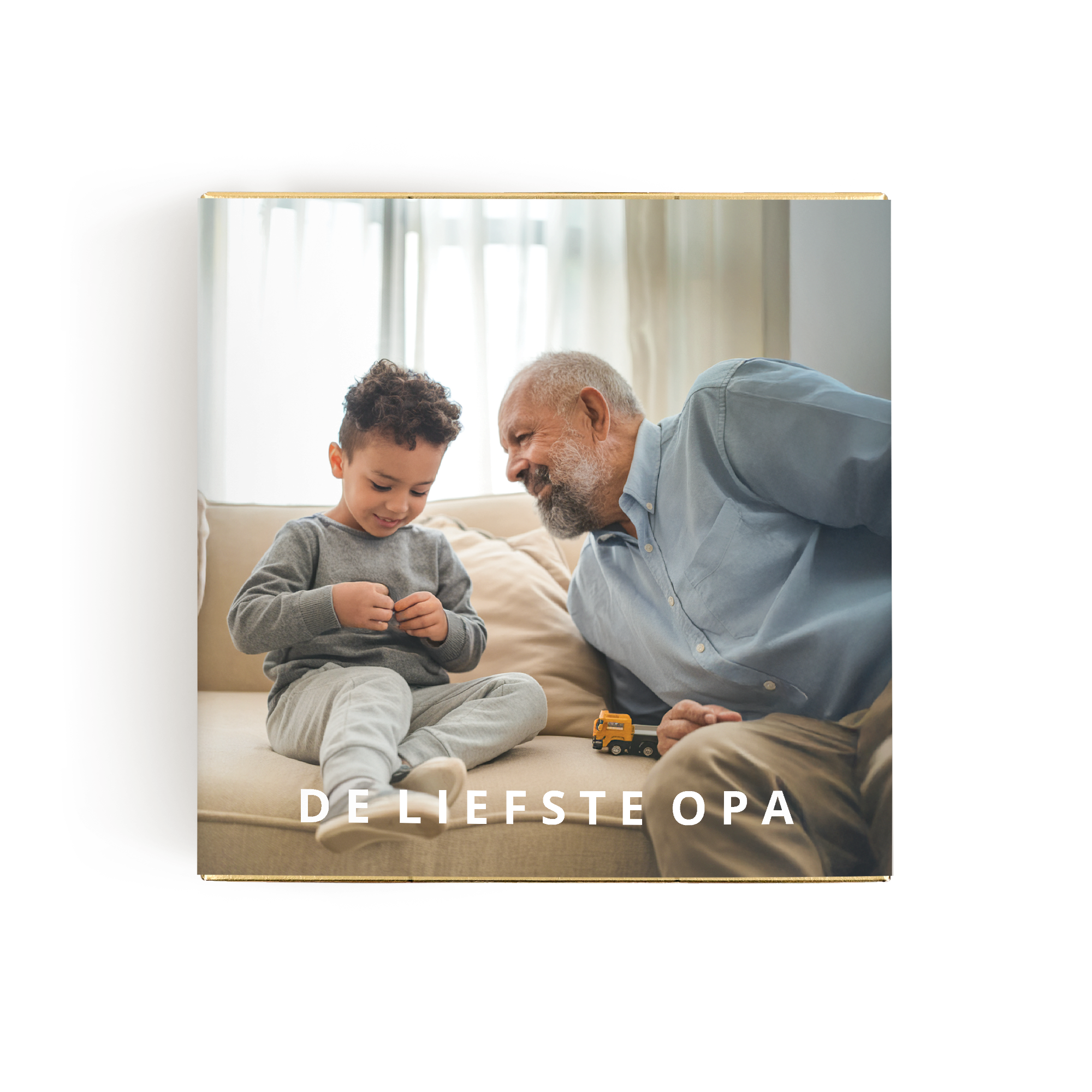 Ferrero Rocher cadeau met geprinte foto van opa en kleinzoon en de tekst DE LIEFSTE OPA