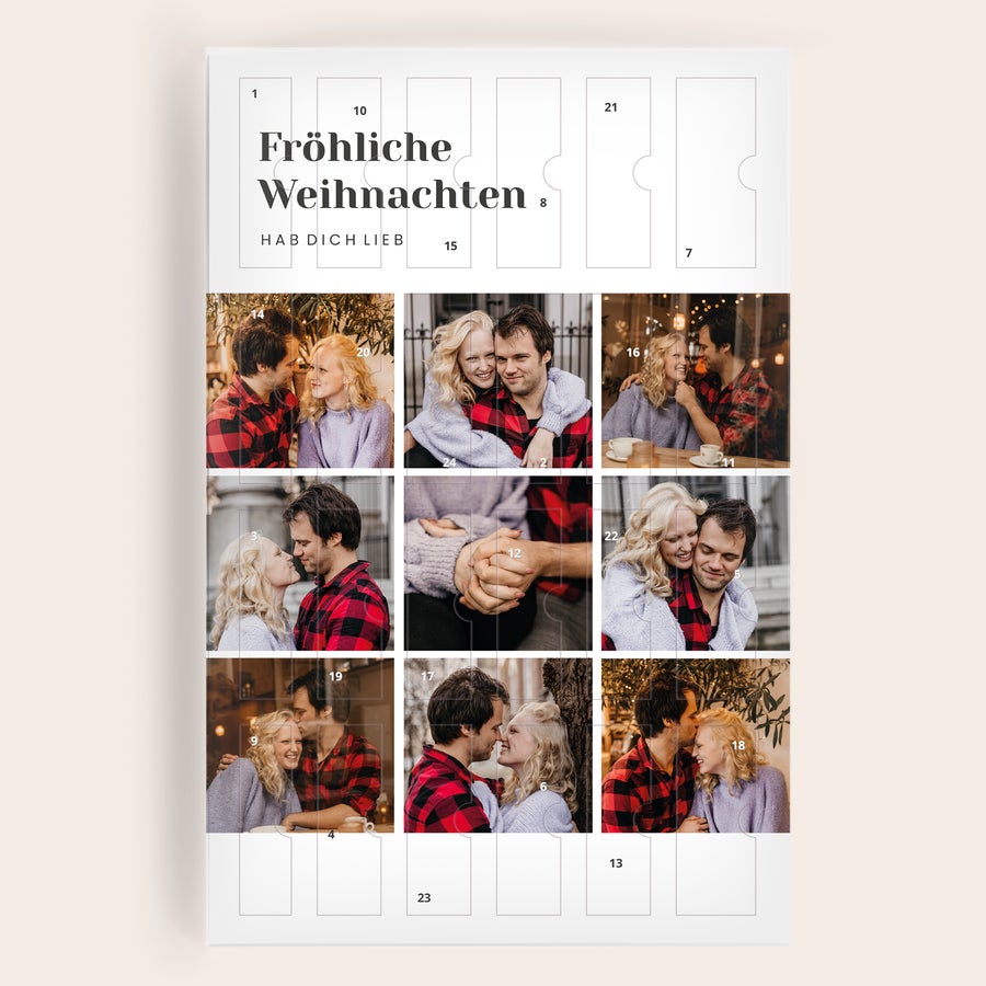 Luxuriöse Schmuck-Überraschungsbox – personalisiert Personalisierter Adventskalender mit Fotos eines Paares, bedruckt mit