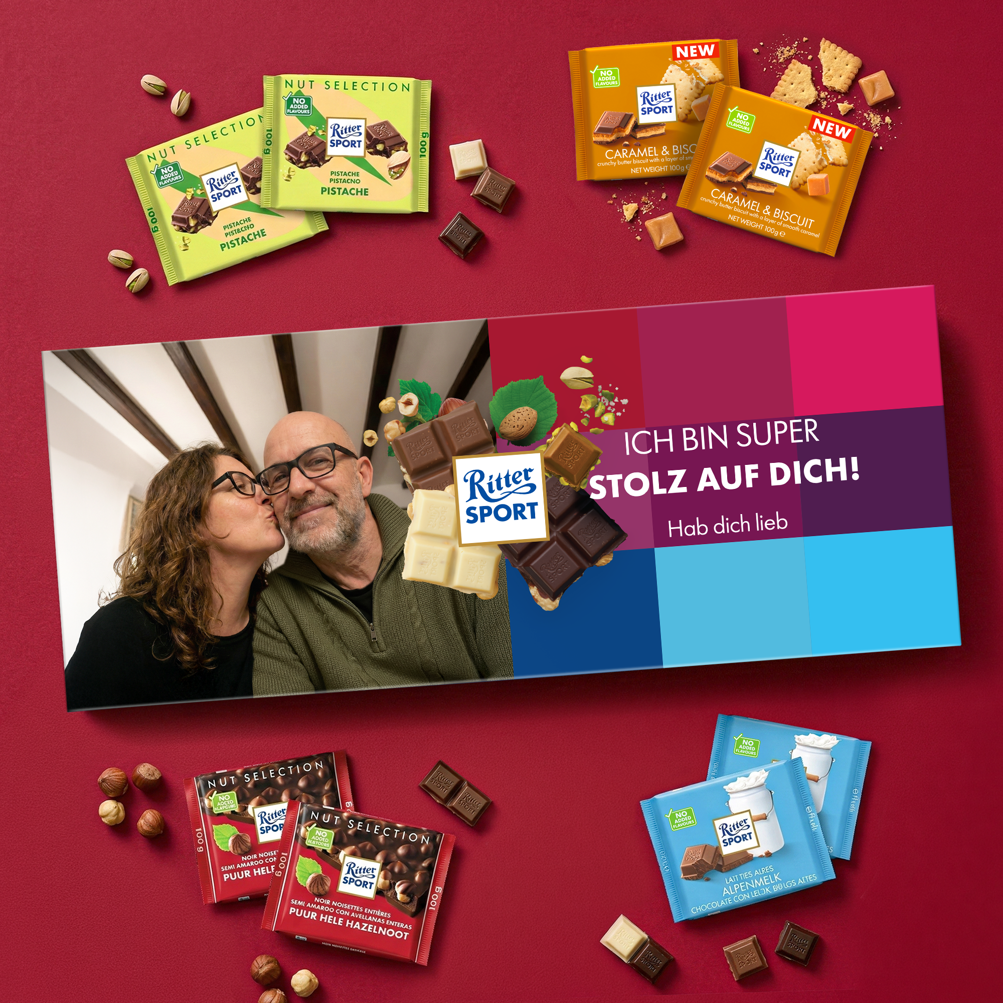 Personalisierte Mega-Schokoladentafel von Ritter Sport - 8 Stück bedruckt mit eigenem Foto und Text