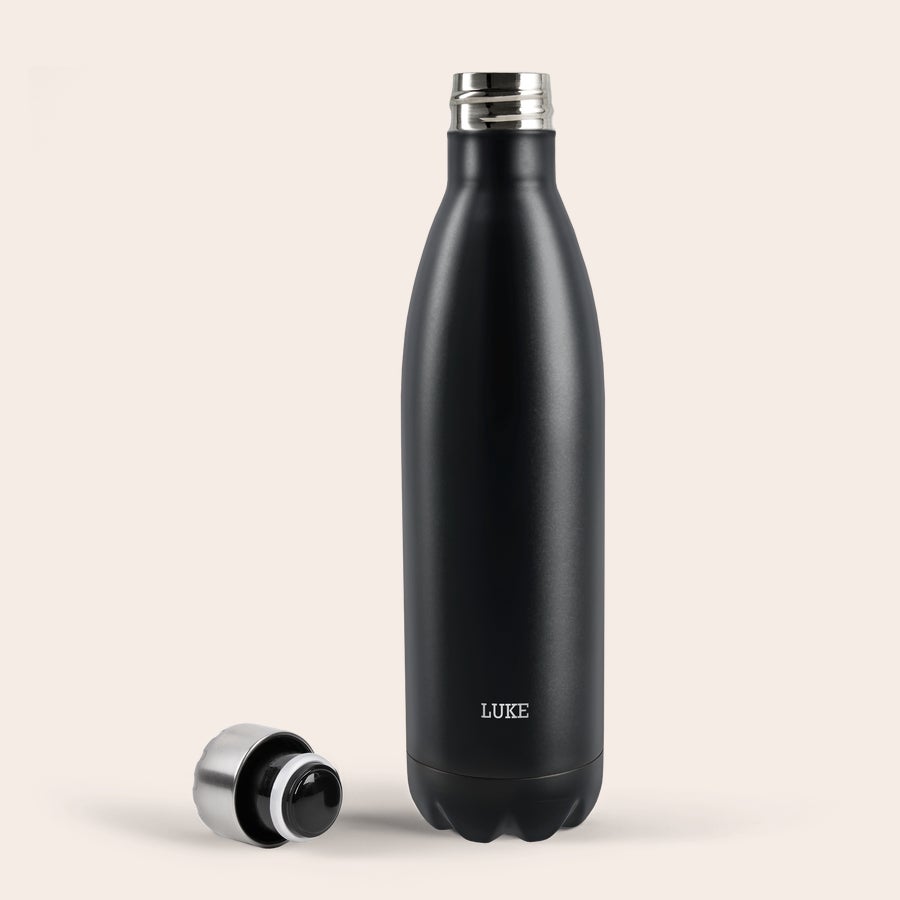 Bottiglia thermos - Incisa Thermos nero con nome Luke inciso, ideale per sorprendere i tuoi cari con un pratico thermos personalizzato con il loro nome