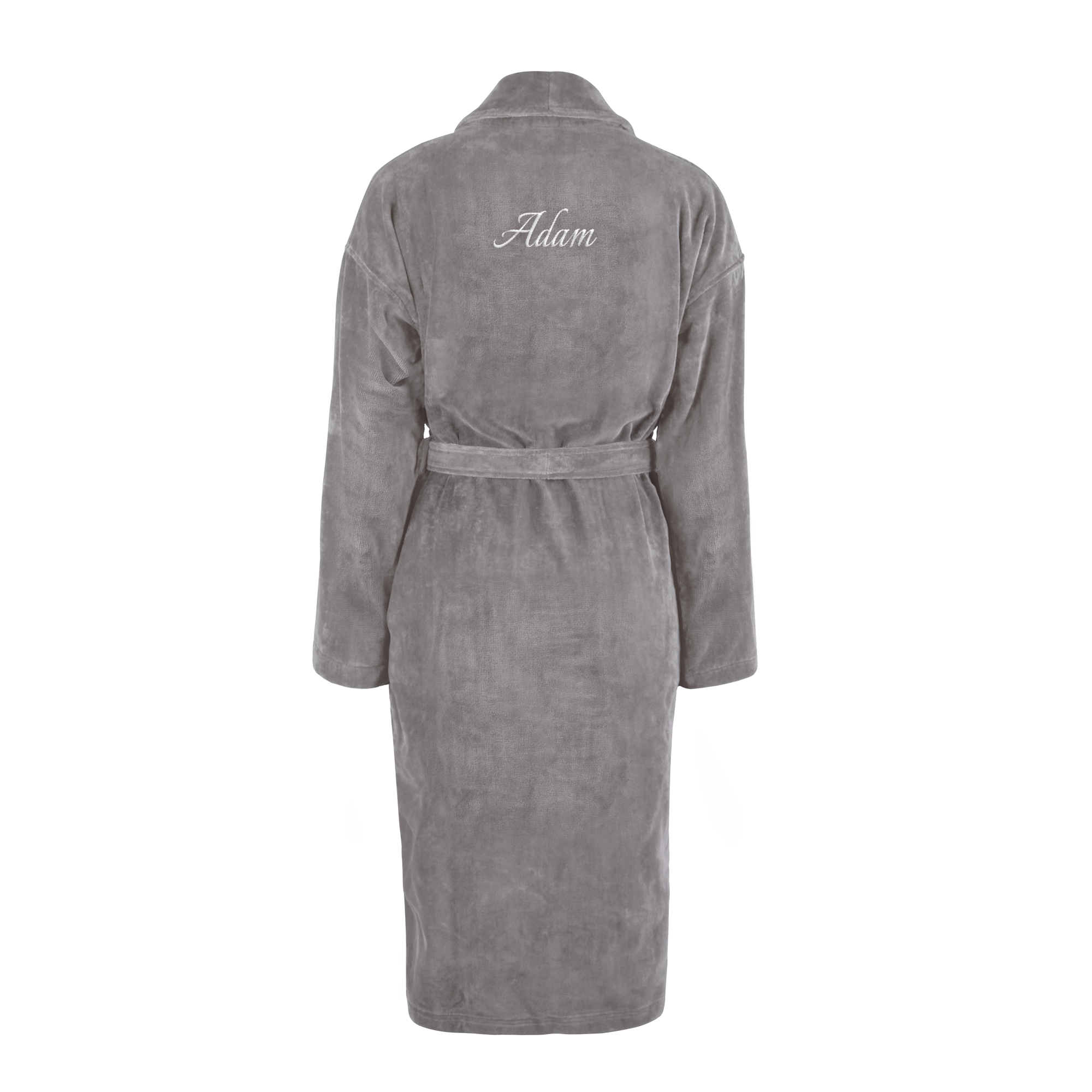 Bathrobe for Men With Text- Grey L/XL, embroidered with the name Adam.