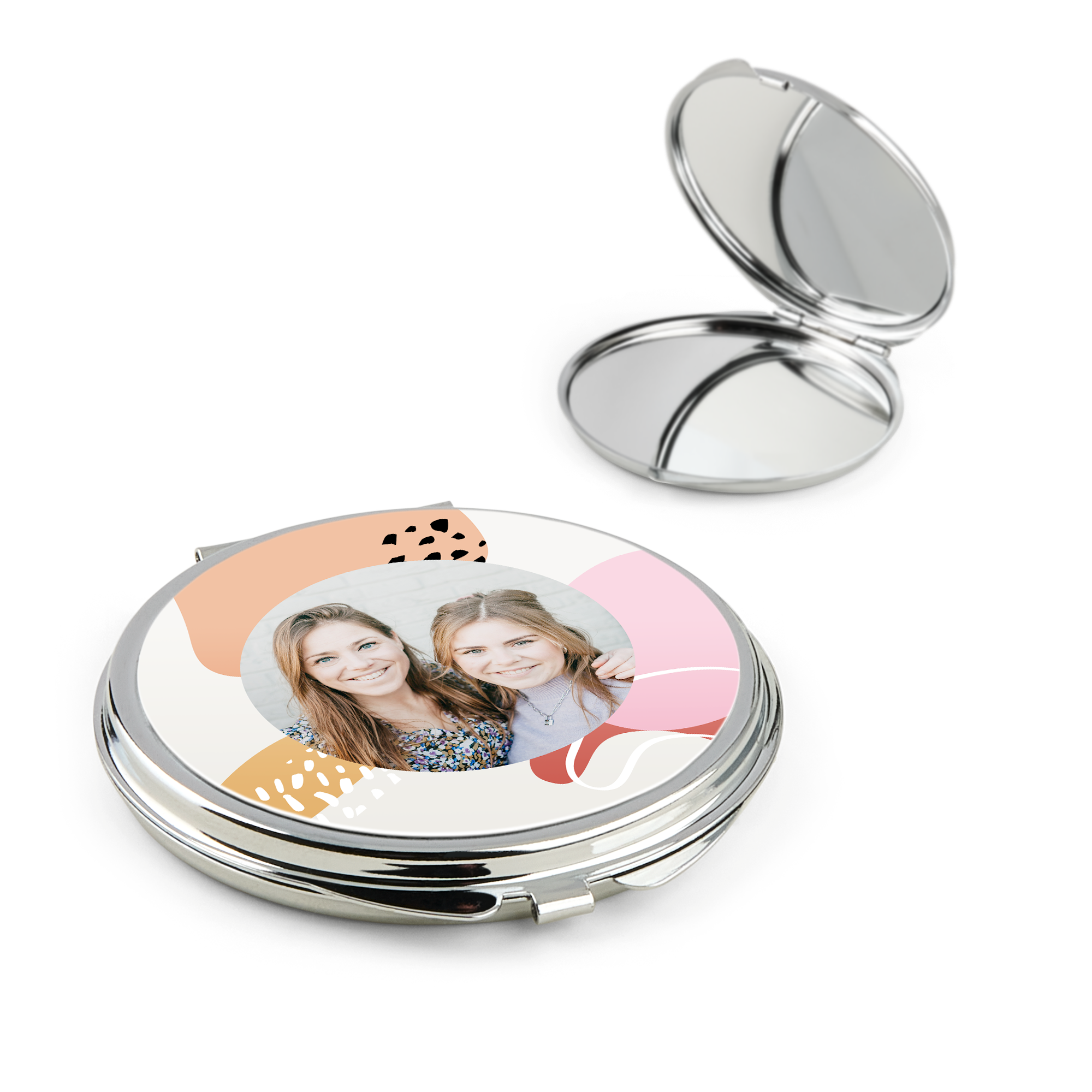 Espelho de maquilhagem exclusivo com foto impressa de duas jovens mulheres sorrindo, presente personalizado