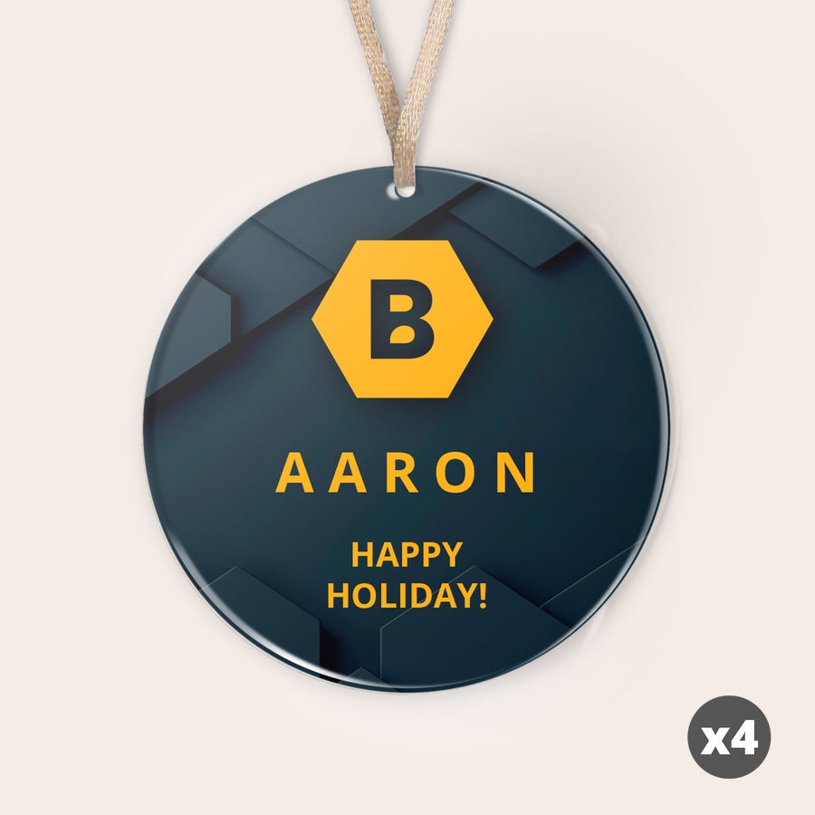 Personalizované vianočné ozdoby z plexiskla Kruhová personalizovaná vianočná ozdoba z plexiskla s UV potlačou textu Aaron a Happy Holiday!