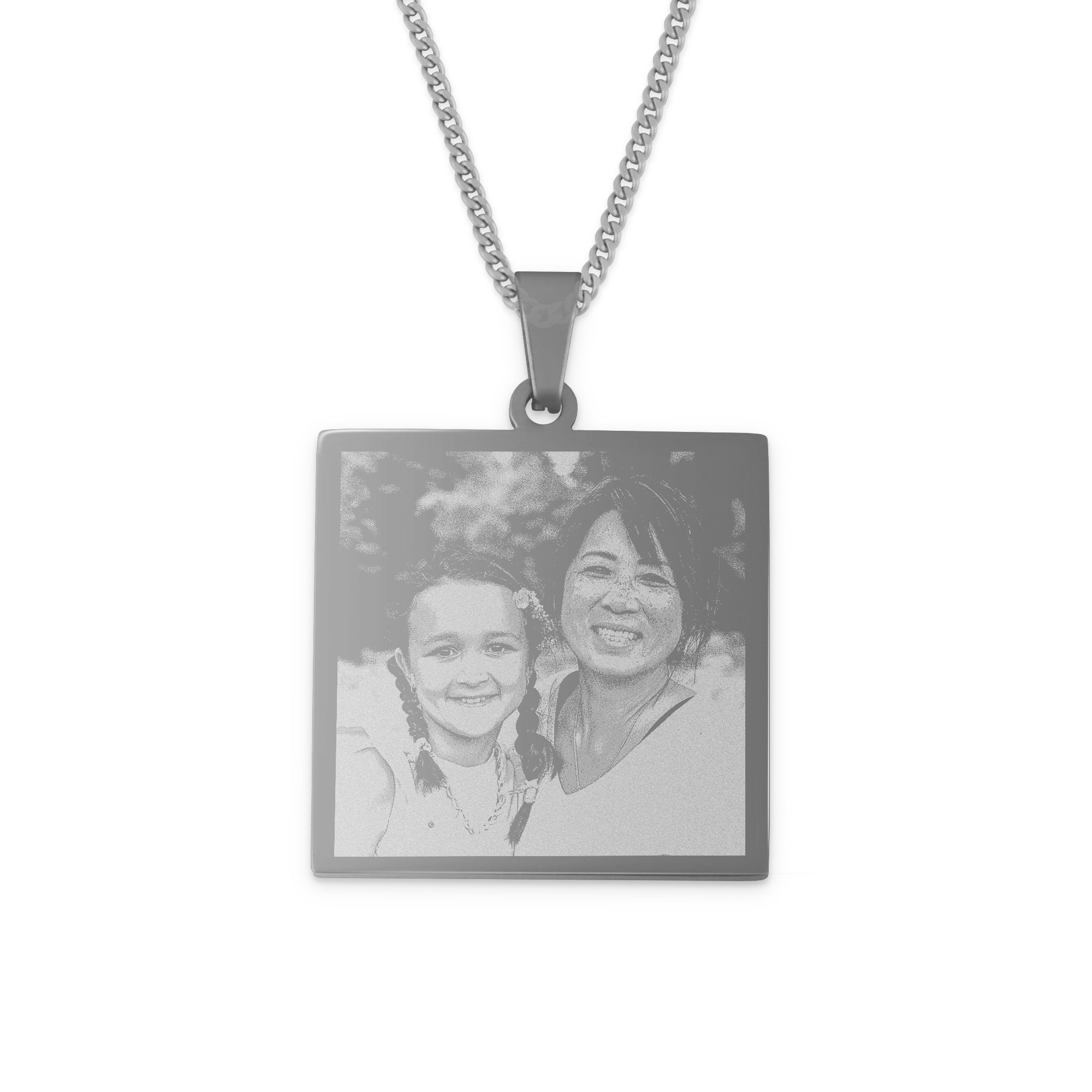 Ketting vierkante hanger met foto zilver