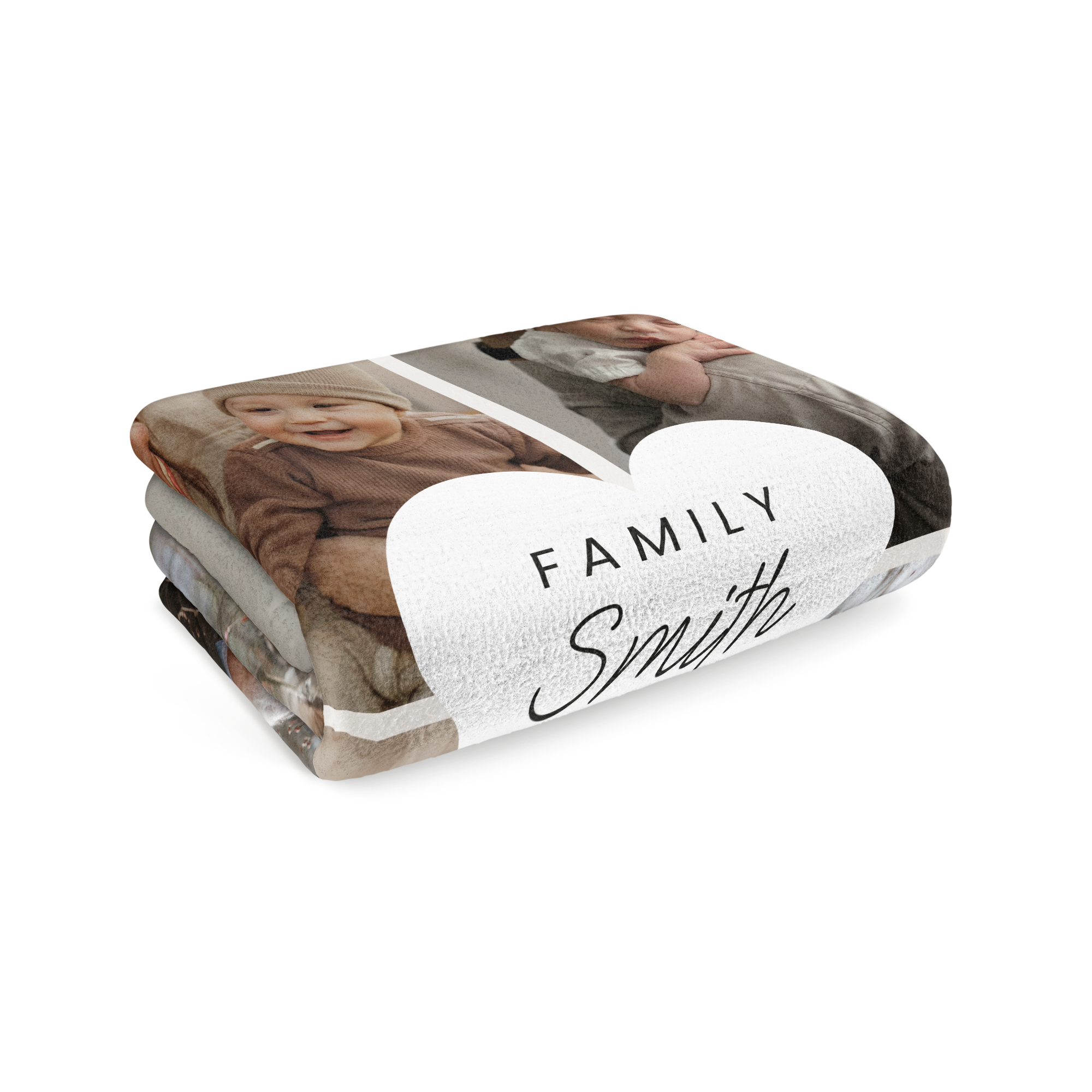 Személyre szabott polár takaró családi fotókkal és "Family Smith" felirattal nyomtatva