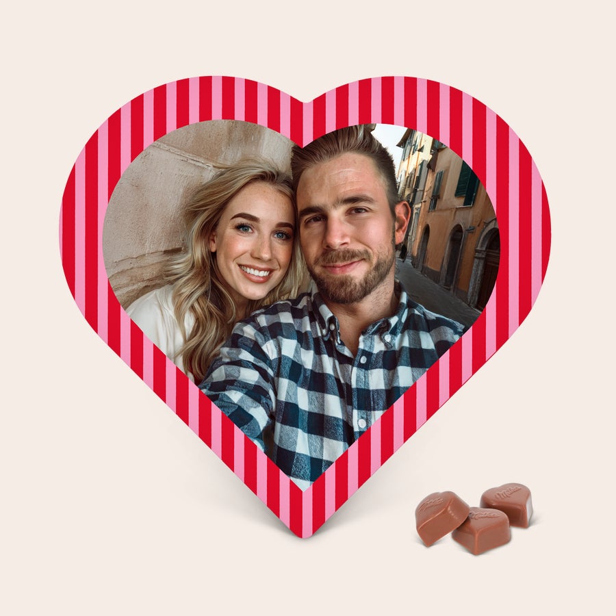 Cuore di cioccolato Milka Scatola di cioccolatini a forma di cuore personalizzata con foto di coppia e pralina Milka