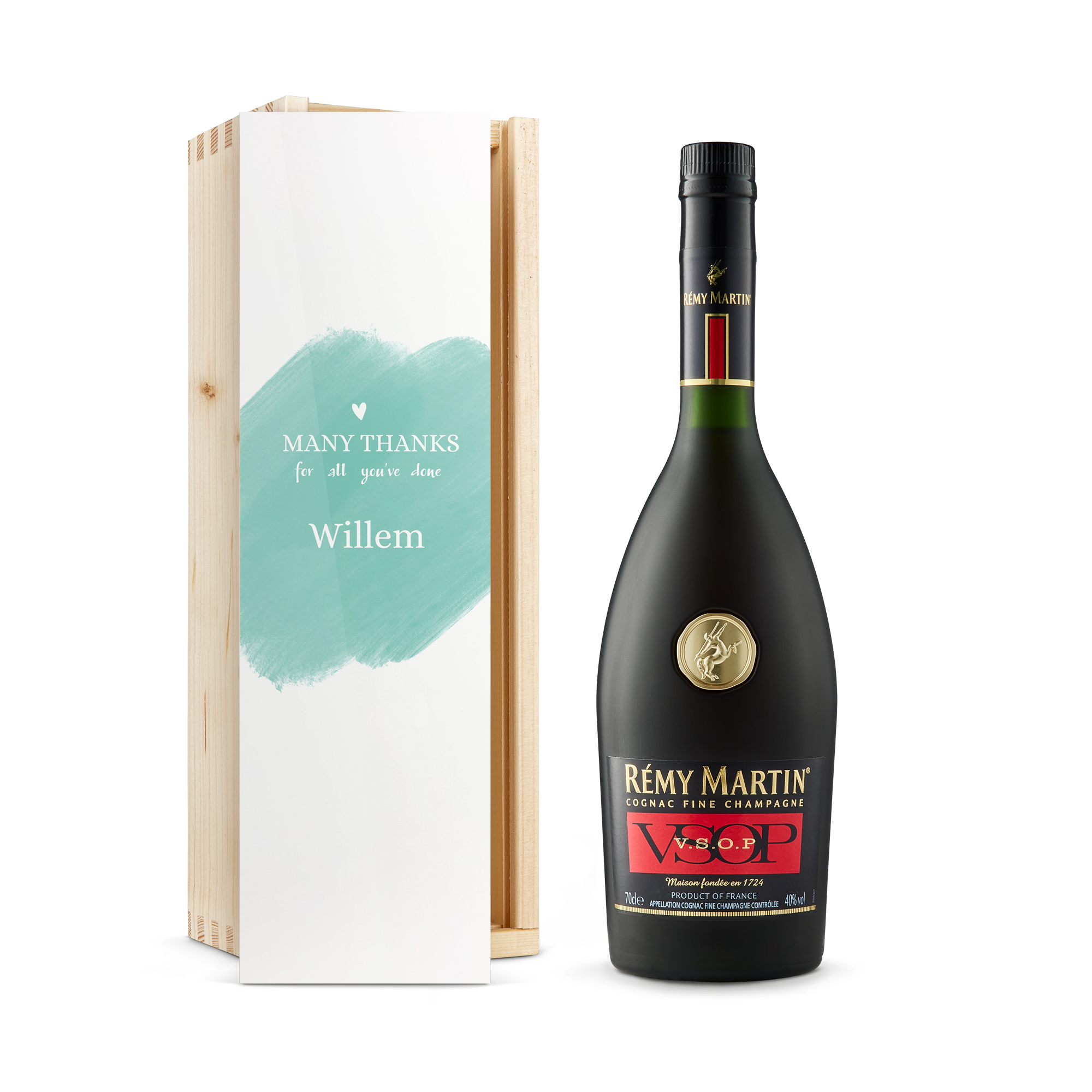 Cognac in bedrukte kist - Rémy Martin VSOP