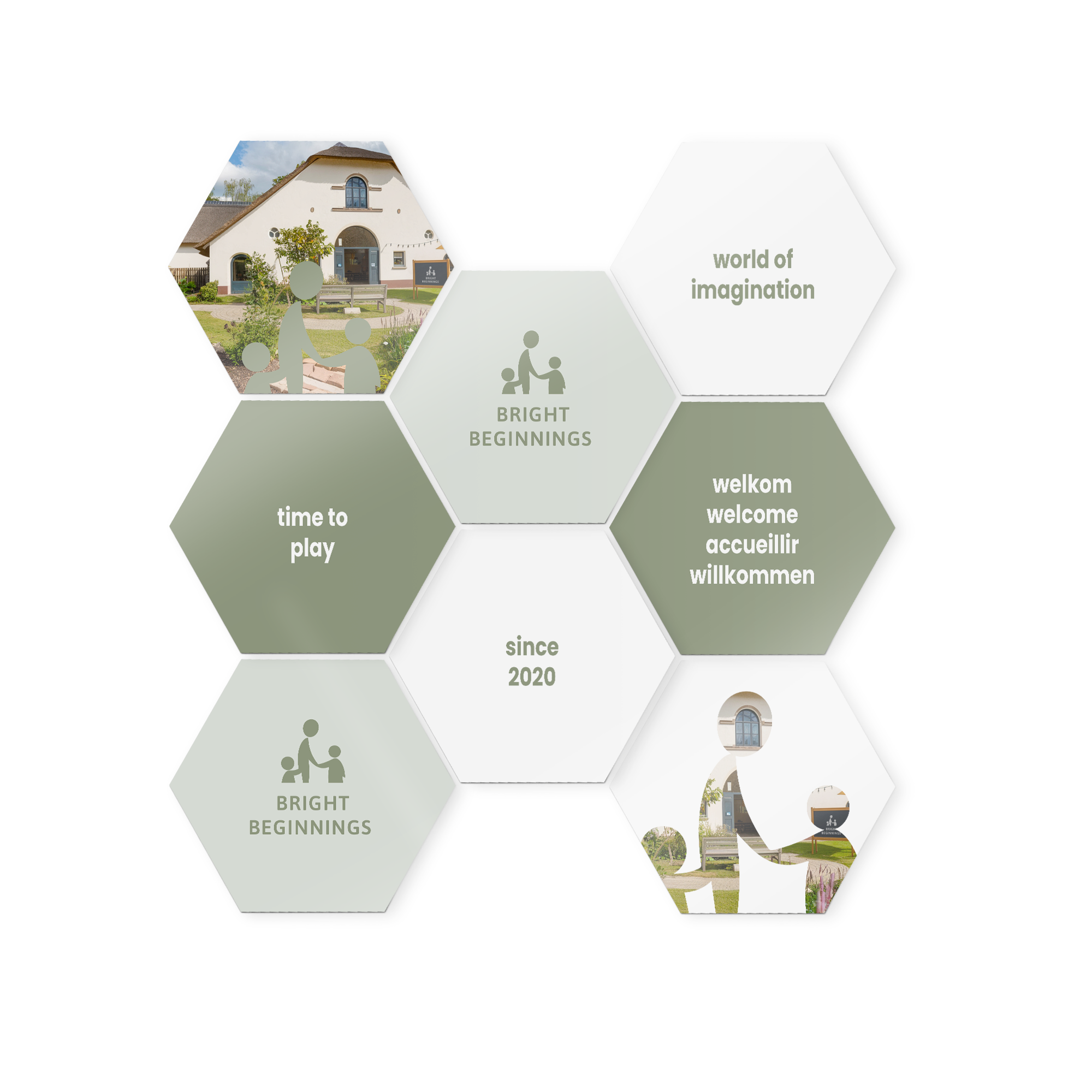 Painéis hexagonais personalizados em madeira com fotos e designs impressos para decorar sua parede.