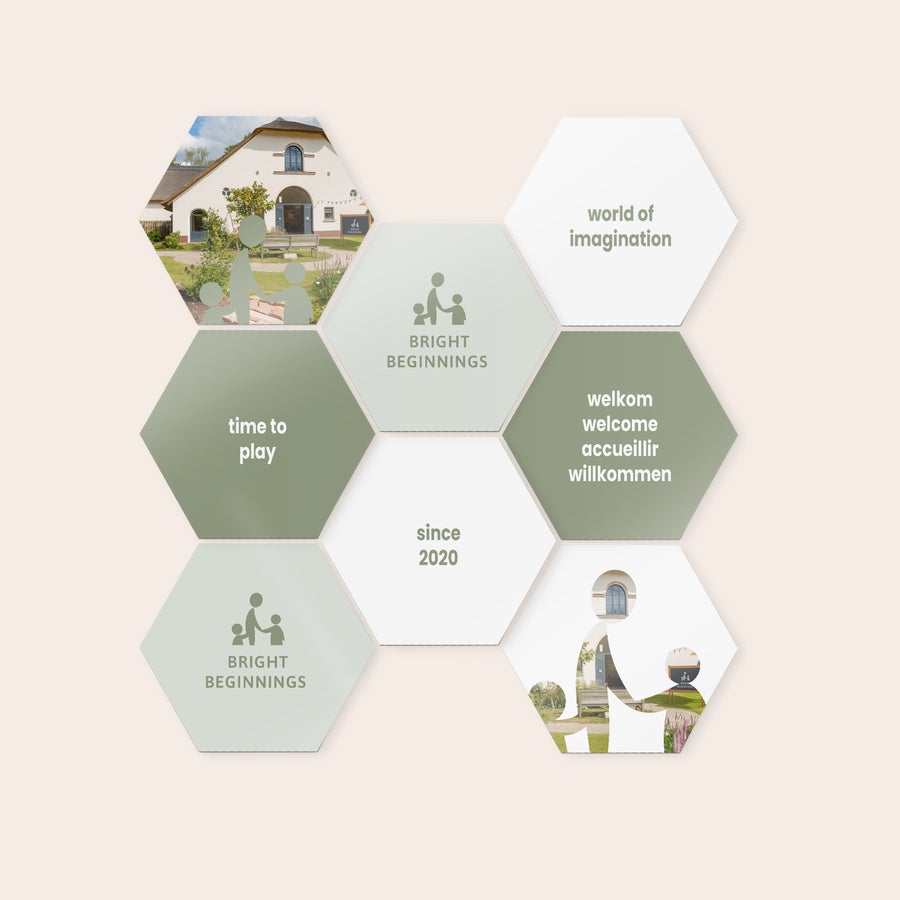 Azulejos personalizados Paneles de arte hexagonales personalizados impresos con fotos y mensajes como Decora tu pared con paneles de arte de madera que presentan tu diseño.