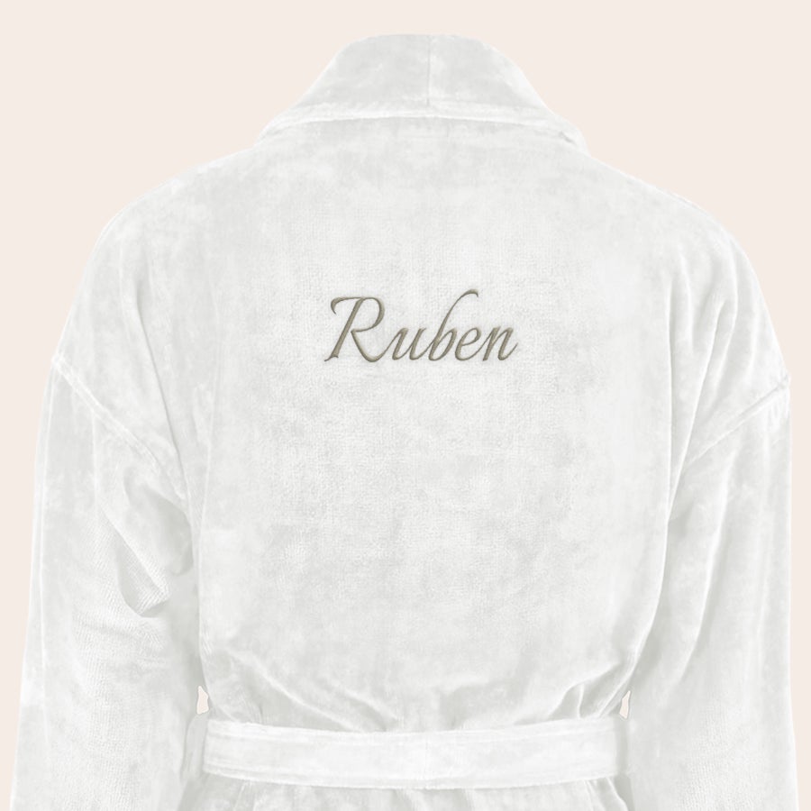 Badjas Heren met naam Witte badstof badjas met naam Ruben geborduurd op de rug