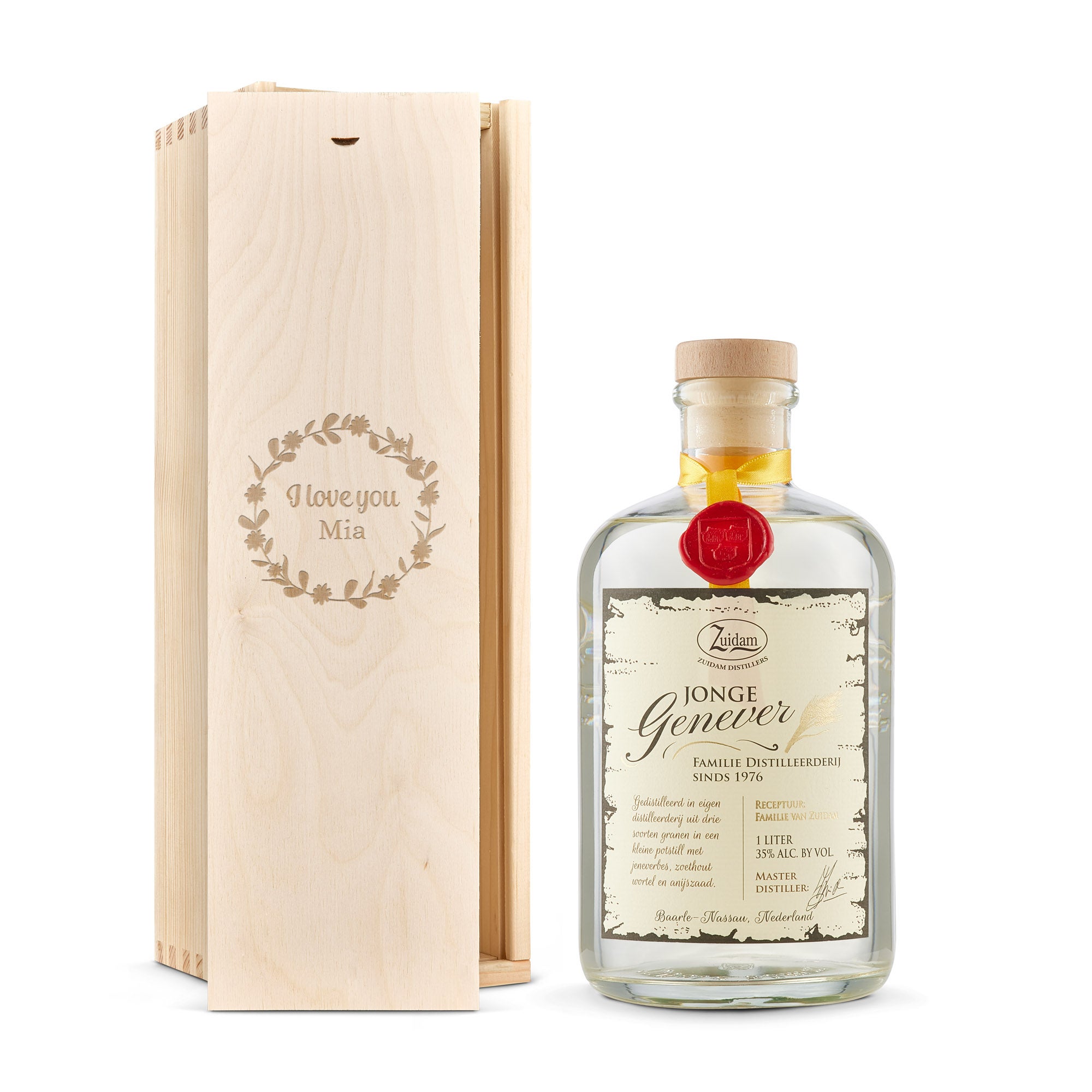 Personalised Dutch gin gift - Zuidam - Engraved wooden case