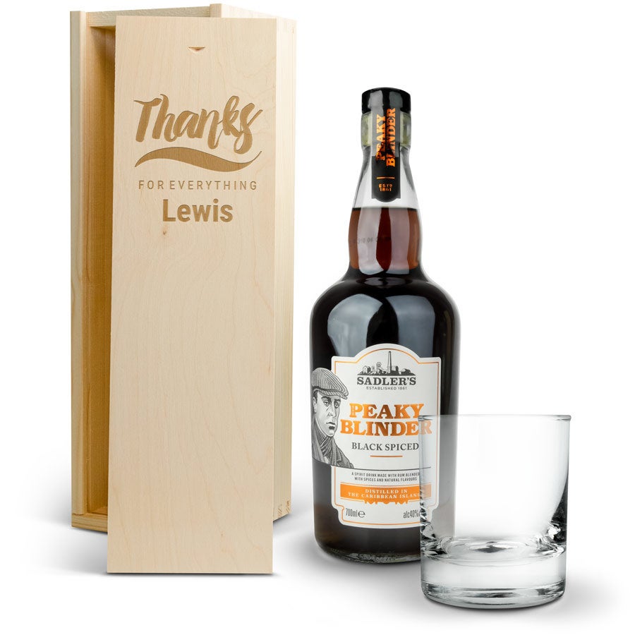 Peaky Blinders Rum ze szklanką w grawerowanej skrzynce