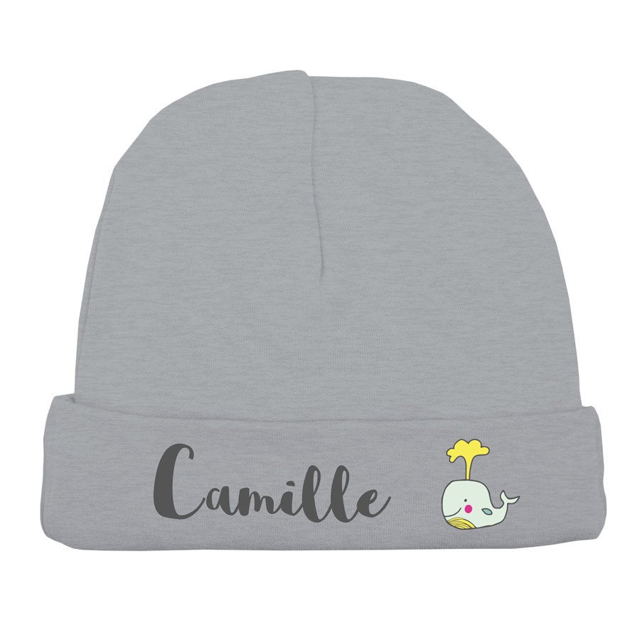 Bonnet naissance personnalisé - Gris