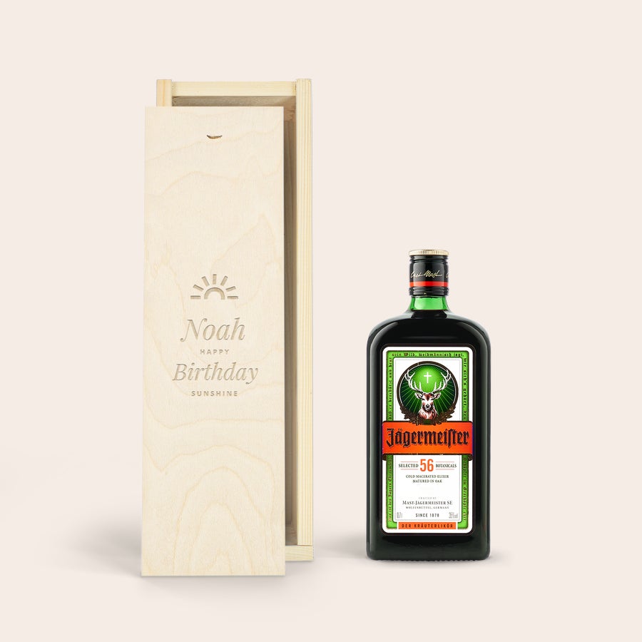 Personalised Jagermeister Liqueur Gift - Wooden Case Personalised Jagermeister Liqueur Gift - Wooden Case