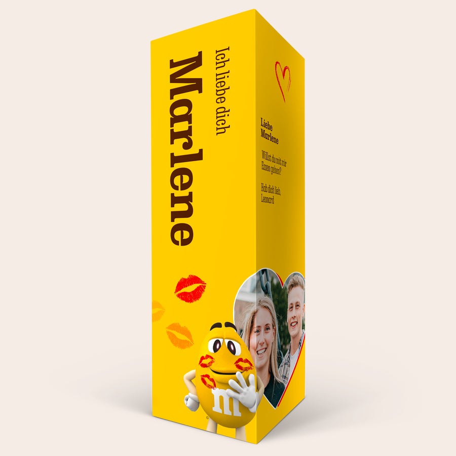 M&M´s personalisieren - Candy Tower Personalisierte M&M's Geschenkbox bedruckt mit "Marlene Ich liebe dich", einem Foto und einer Nachricht.