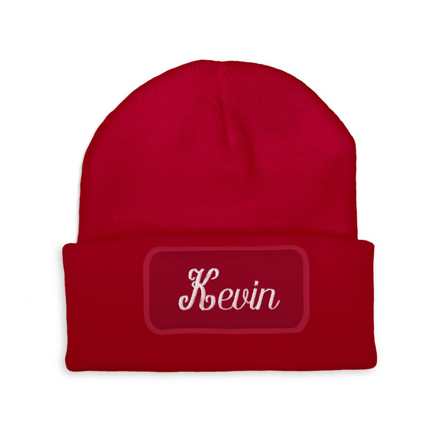 Brodert beanie - Rød